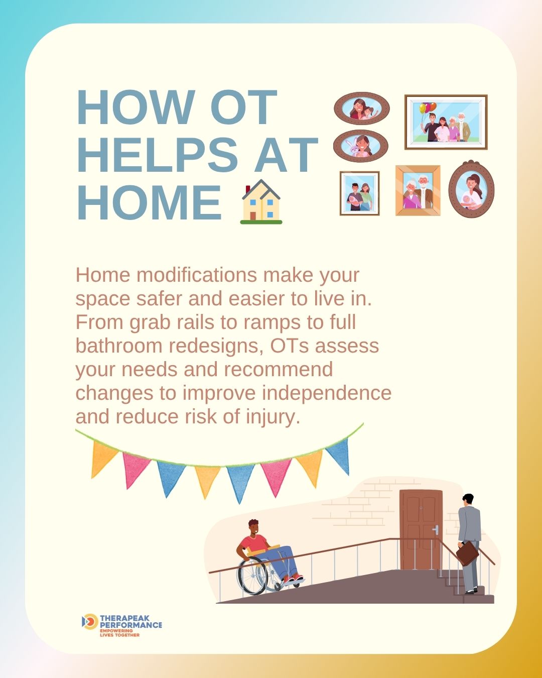 How OT Helps at Home 🏠
🏡 Making homes safer and easier to live in
Your home should support your independence—not create barriers. Occupational Therapists assess how you move through your space and what adjustments could help.
This might include:
🛁 Grab rails in the bathroom for balance and safety
🚪 Wider doorways or threshold ramps for mobility aids
🪜 Step wedges or platform steps for easier access
🚿 Bathroom redesigns to improve safety and usability
🛏️ Bed aids and rails to support transfers and rest
We consider your physical needs, routines, and risks to make sure any home modifications are practical and necessary.
💬 OT ensures your environment works for you.
#HomeMods #OccupationalTherapy #NDIS #SafetyAtHome #AgingInPlace #FallsPrevention #MelbourneOT #AccessibleLiving