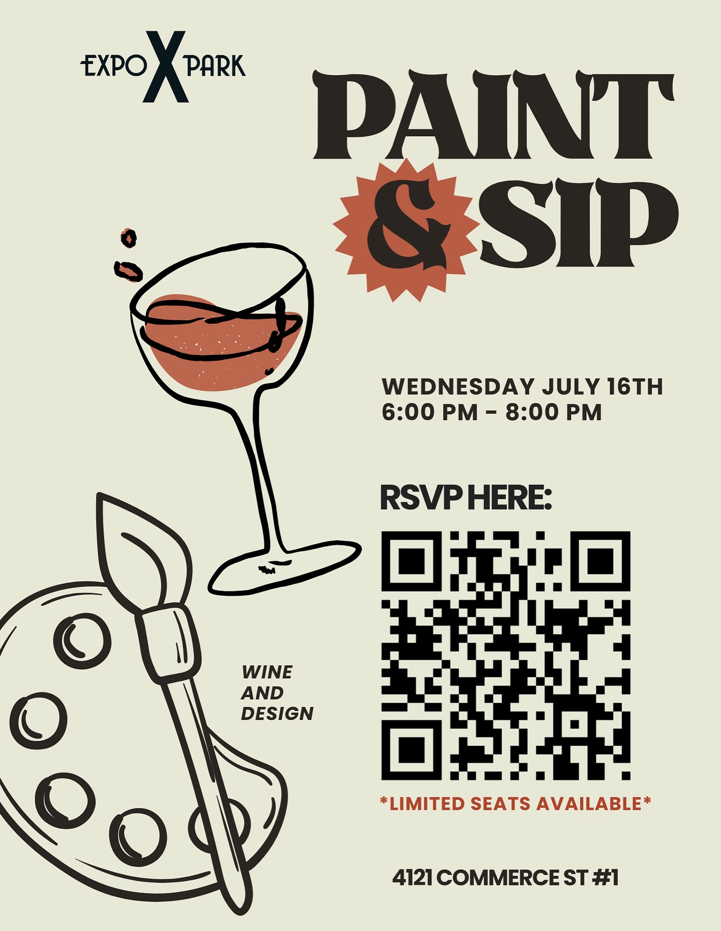 Unleash your inner artist at our Paint & Sip night! Join us for an evening of wine, design, and good vibes at Expo Park! 🎨🧑🏼🎨🖌️🖼️🍷🍶
🗓️Wednesday, July 16th
⏱️6-8pm
📍4121 Commerce Street #1
🔗RSVP NOW: https://forms.gle/xzPvmyPMp39PWnS6A