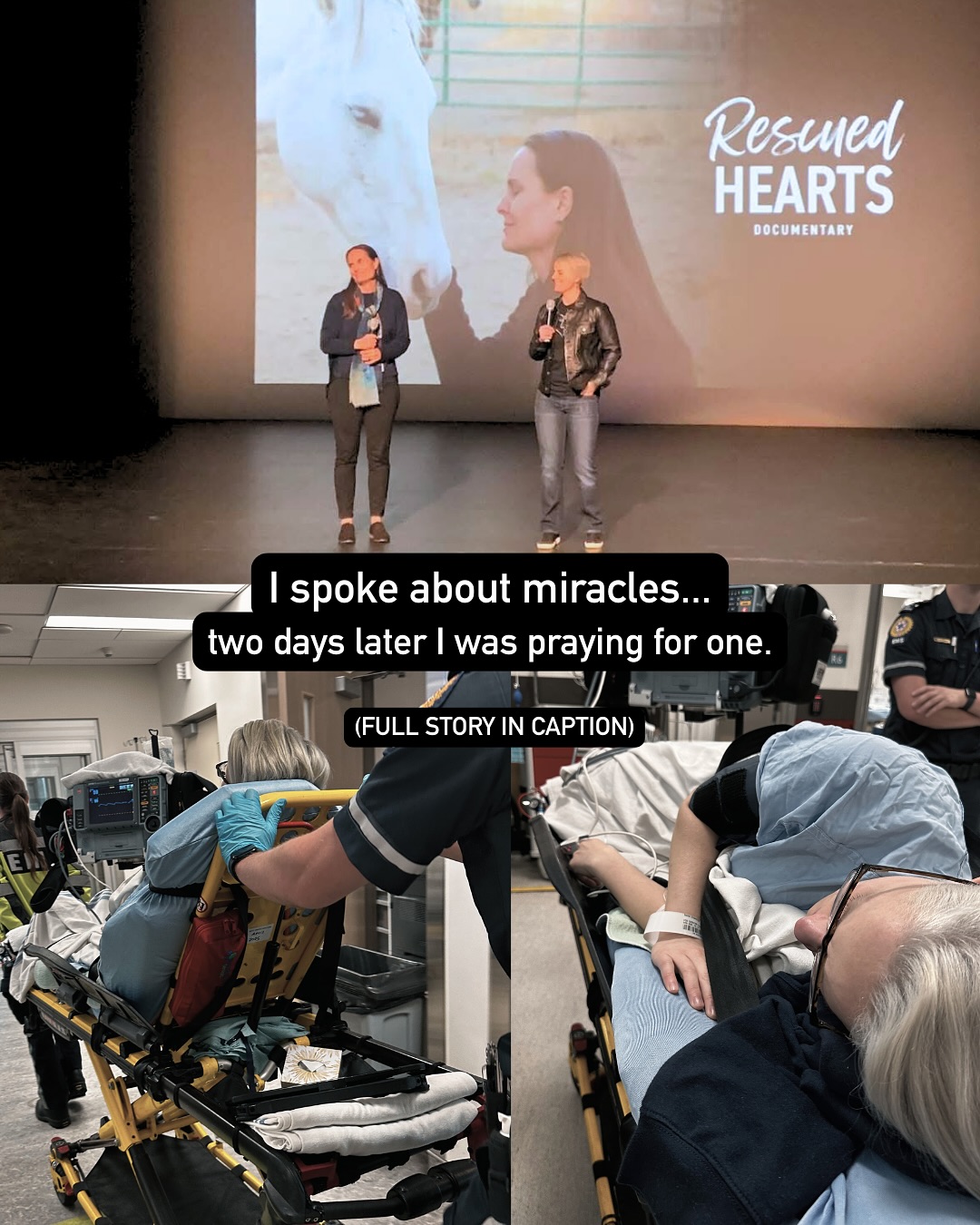 I stood in front of 150 people speaking about miracles. Two days later, I was begging for one.
We had traveled to the sweet town of Edmonton in Canada to share Rescued Hearts—thanks to the vision and heart of Dayna Hammond with Parsons Animal Rescue (@theparfab).
Not long after we arrived, we visited her sanctuary—and I was deeply moved by this sacred space for horses, goats, and the sweetest dogs 🥹
The next day, just before we showed the film, I felt compelled to talk about miracles.
I asked the audience to reflect on a miracle they’d witnessed or experienced… and to consider if maybe miracles are happening all the time.
The screening was beyond words. People stayed for hours afterward. They cried, shared, and told us the film had forever changed them.
Several people said it was the best film they’d ever seen 😭
And then… just over a day later… I woke up at 4:30am in the worst pain of my life.
I didn’t know what was happening, but I knew something was seriously wrong.
What I didn’t know then is that I had a ruptured ovarian cyst. Dana rushed me to the hospital, with the loving support of Dayna and Britt, who stayed by our side every step of the way.
I ended up in two different hospitals as they tried to understand what was going on, increasing the morphine to ease the pain.
In those hours of darkness—when the tears wouldn’t stop and no one had answers—I begged God for life.
I looked at my sweet partner, the love of my life, doing everything she could to get me help.
I thought about our life together… our films… my nephews’ laughter… Dana’s smile… and I was overwhelmed with gratitude.
And as I walked through what felt like hell, I experienced one miracle after another:
✨ Amazing nurses and doctors.
✨ No need for surgery.
✨ A deep breathing technique that brought me peace when meds didn’t work.
✨ Being able to travel home the next day.
I’m feeling better with each passing day…And somehow I feel forever changed.
I realize now, more than ever, that perhaps the greatest miracle of all…is the miracle of LIFE itself.
So I feel gratitude for the pain, because it opened my heart to more love, more peace, more truth. What an amazing gift ❤️