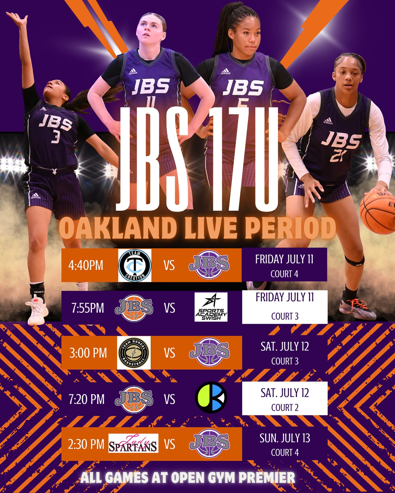 Our top JBS 17u 3Stripes teams travels to Oakland tomorrow for tune up games before heading out to the ADIDAS 3SSB National Championships in Rockhill, South Carolina next week! Just Believe…🏀🔥🏀