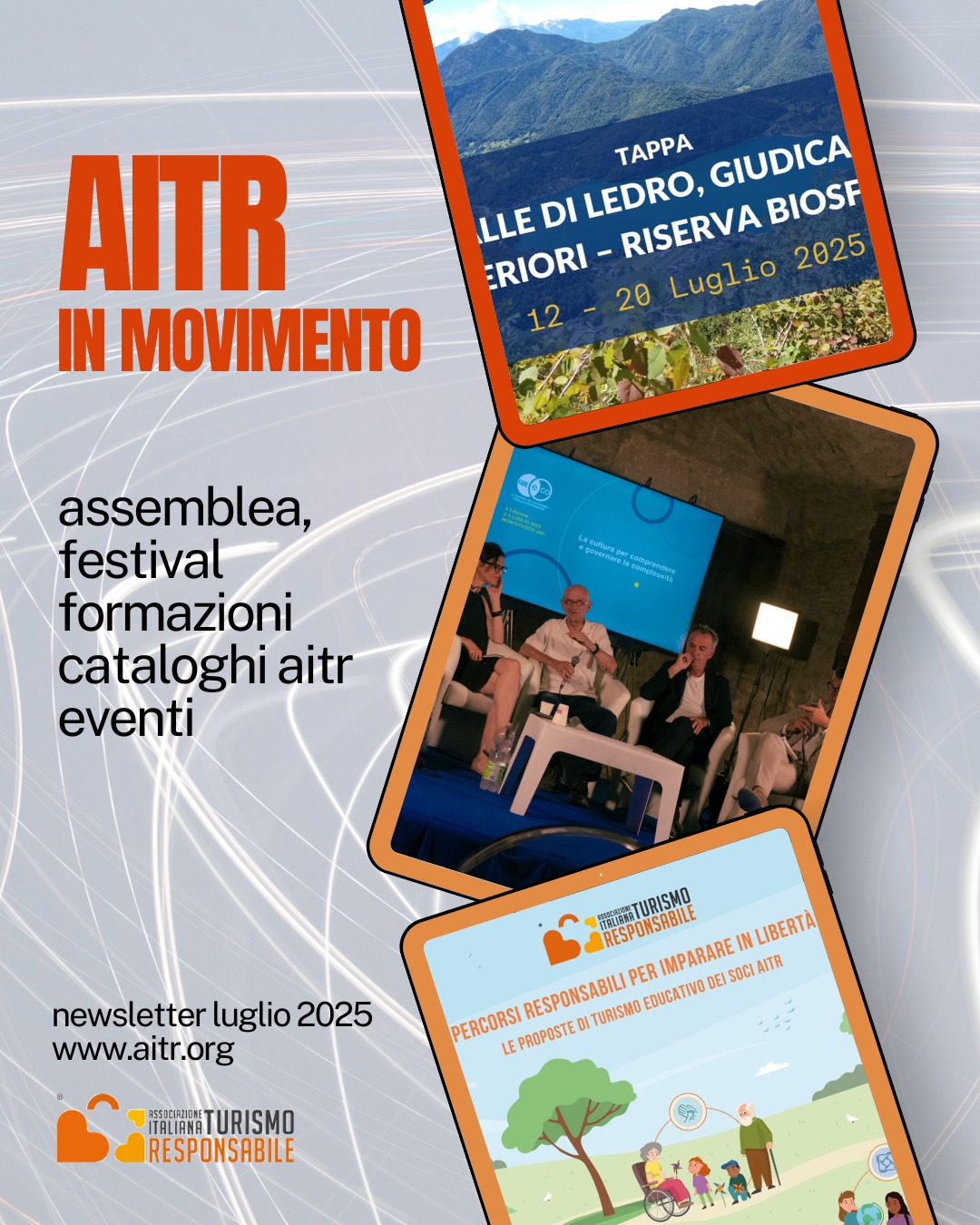 Un’estate piena di incontri, nuovi progetti e tappe da non perdere! ✨
Il 20 giugno si è svolta la nostra Assemblea: approvati i bilanci, rinnovato il Consiglio Direttivo, con la riconferma di Maurizio Davolio e l’ingresso di nuove energie. Benvenuta alla Vicepresidente Daniela Campora!
Intanto continua il viaggio di IT.A.CÀ, il festival del turismo responsabile: luglio si farà tappa a Ledro e nel Pollino.
Il 12 luglio il socio @expirit_it presenterà il nuovo brand della Riviera Fermana. Nel frattempo, ci prepariamo anche per Expo Osaka 2025: AITR ci sarà! 🇯🇵
Tanti passi, nella stessa direzione: un turismo più giusto, lento e sostenibile.