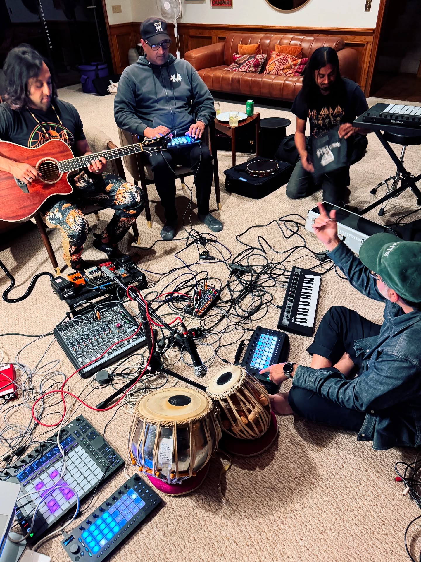 For more than a decade, we have been coming together with our close friends, families, and our instruments. Dishoom! is part reunion, part creative lab—where acoustic textures and electronic experiments collide. From tabla to synthesizers, guitars to grooveboxes, we explore new sounds, build live sets, and push each other to create. This is the essence of Sadubas—a space where deep friendships and fearless creativity meet.