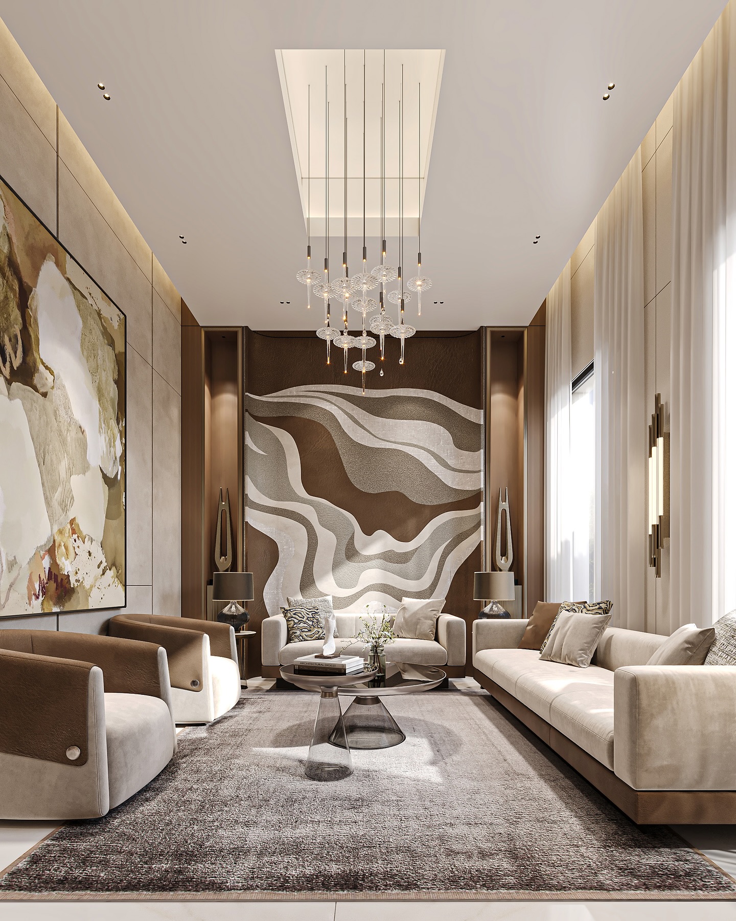 Villa in Irqah - Riyadh | Area 380 SQM
A refined majlis where warm earthy tones, flowing textures, and statement lighting create a sense of calm luxury ✨. The sculpted feature wall and layered materials add depth and character, turning this space into an inviting blend of modern elegance and timeless comfort 🪶🌟.
#RiyadhInteriors #MajlisDesign #LuxuryInteriors #ModernMajlis #InteriorDesign #ContemporaryLiving #LuxurySpaces #DesignInspiration #ElegantLiving #MaroonArchitects