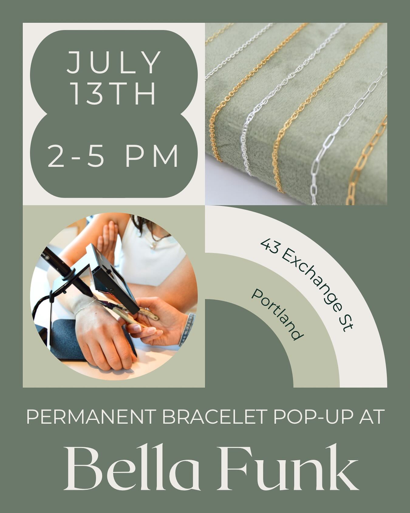 Join me again this Sunday from 2- 5 PM @bellafunk on Exchange St in Portland for a permanent bracelet pop up!