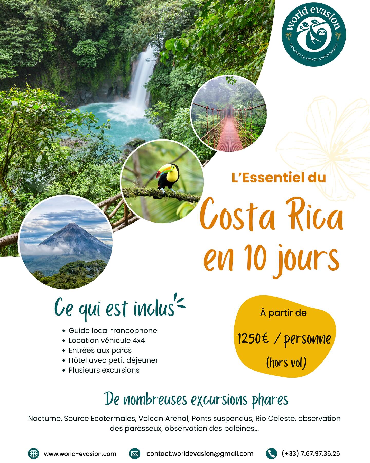 🦥 Le Costa Rica en 10 jours – L’essentiel, version World Evasion ! 🇨🇷
✨ Circuit clé en main à prix malin, testé et approuvé par nos voyageurs !
Vous rêvez de jungles luxuriantes, de plages sauvages, de volcans fumants et d’animaux trop mignons ?
On a concocté le circuit parfait pour découvrir les incontournables du Costa Rica sans rien avoir à organiser 💥
Au programme :
🌋 La Fortuna et son célèbre volcan Arenal, ses ponts suspendus et ses sources d’eau chaude naturelles
🐋 Uvita, entre jungle et océan, pour tenter d’observer les baleines (en saison !)
🐒 Manuel Antonio, parc national mythique où vous croiserez paresseux, singes et plages de carte postale
🤠 Sans oublier une journée authentique au cœur de la communauté de Los Campesinos, à la rencontre de la vraie vie costaricienne !
✔️ Hébergements avec petits-déjeuners
✔️ Location de 4x4 avec assistance francophone 7j/7
✔️ Excursions incluses avec guides locaux francophones (Pour tout comprendre !)
✔️ **Et un carnet de voyage complet pour tout vivre à votre rythme, sans rien rater
✈️** À partir de 1250€ par personne (hors billets d’avion) pour une famille de 4 personnes – un tarif tout compris pour vivre une aventure inoubliable en toute tranquillité !
💬 Envie de partir ?
Commentez INFO ou écrivez-nous en MP, nous vous envoyons tous les détails !
👉 Départs garantis toute l’année. Circuit personnalisable à souhait. Pura vida 🦥
🌍 @world_evasion_ , l’agence francophone experte au Costa Rica
#costarica #voyage #nature #worldevasion #costaricagram #animaux #visitcostarica #roadtrip #puravida