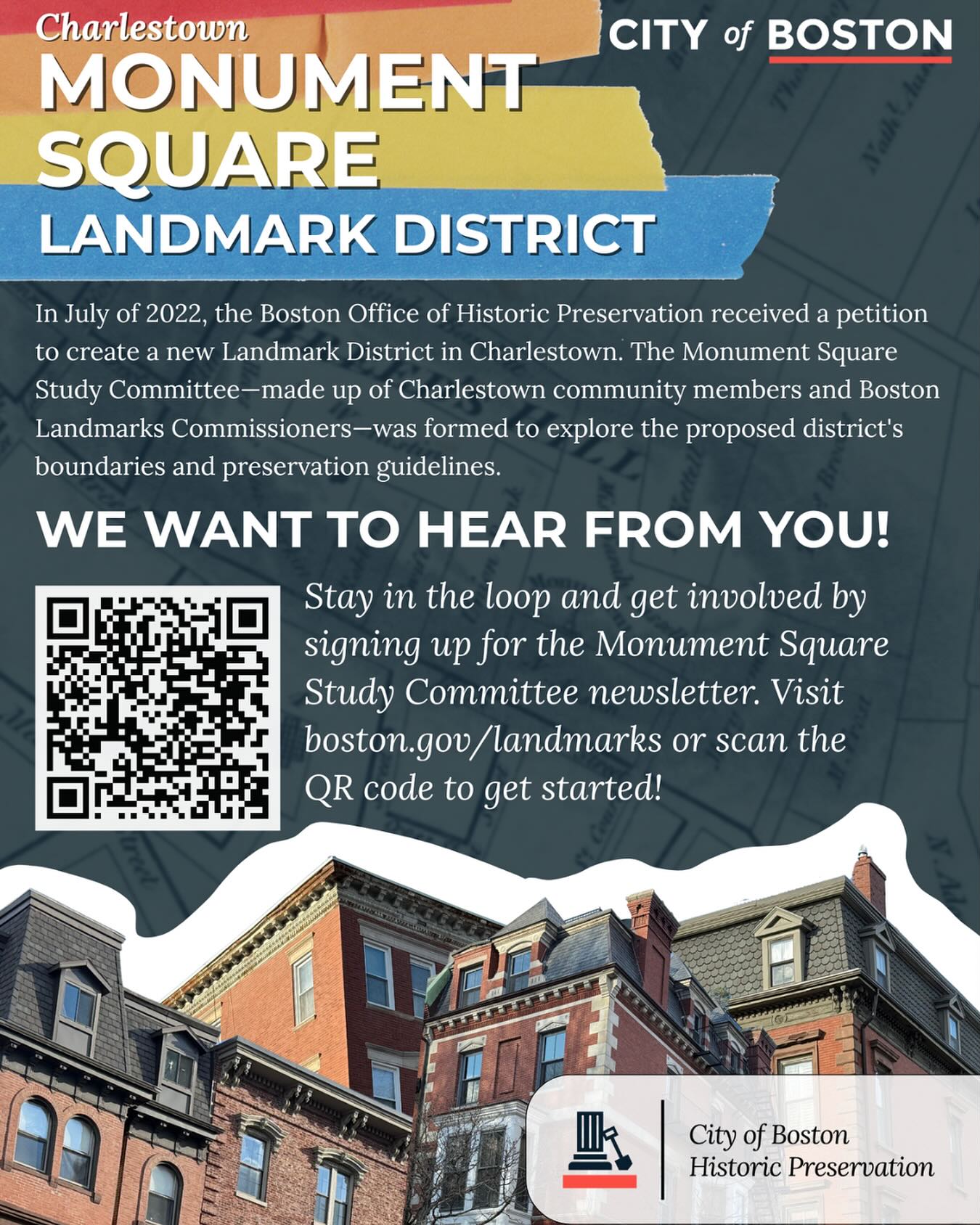 📣 Help shape Charlestown’s Monument Square!
@bostonlandmarks is exploring a new Monument Square Landmark District, and your voice matters!
📢 Next Public Meeting
📆 Tuesday, July 16
🕡6:30PM
📍Bunker Hill Museum, 43 Monument Sq.
Come learn about the area’s historic importance and share your ideas for future preservation.
📫Stay in the loop - visit Boston.giv/landmarks to sign up for updates
#charlestown #monumentsquare #communityinput #landmarks