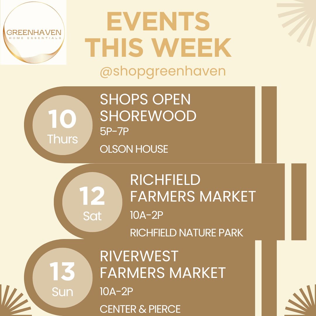 We’ve got a full line-up of in person shopping opportunities this week. First up is @olson_house for Shops Open Shorewood. @thebocomke will also be popping up so you don’t want to miss out this Thursday!
Then we’re returning to @richfieldwifarmersmarket and @riverwestfarmersmarket this weekend. Come out to support local businesses, pick up some handmade goods, and shop for fresh produce.