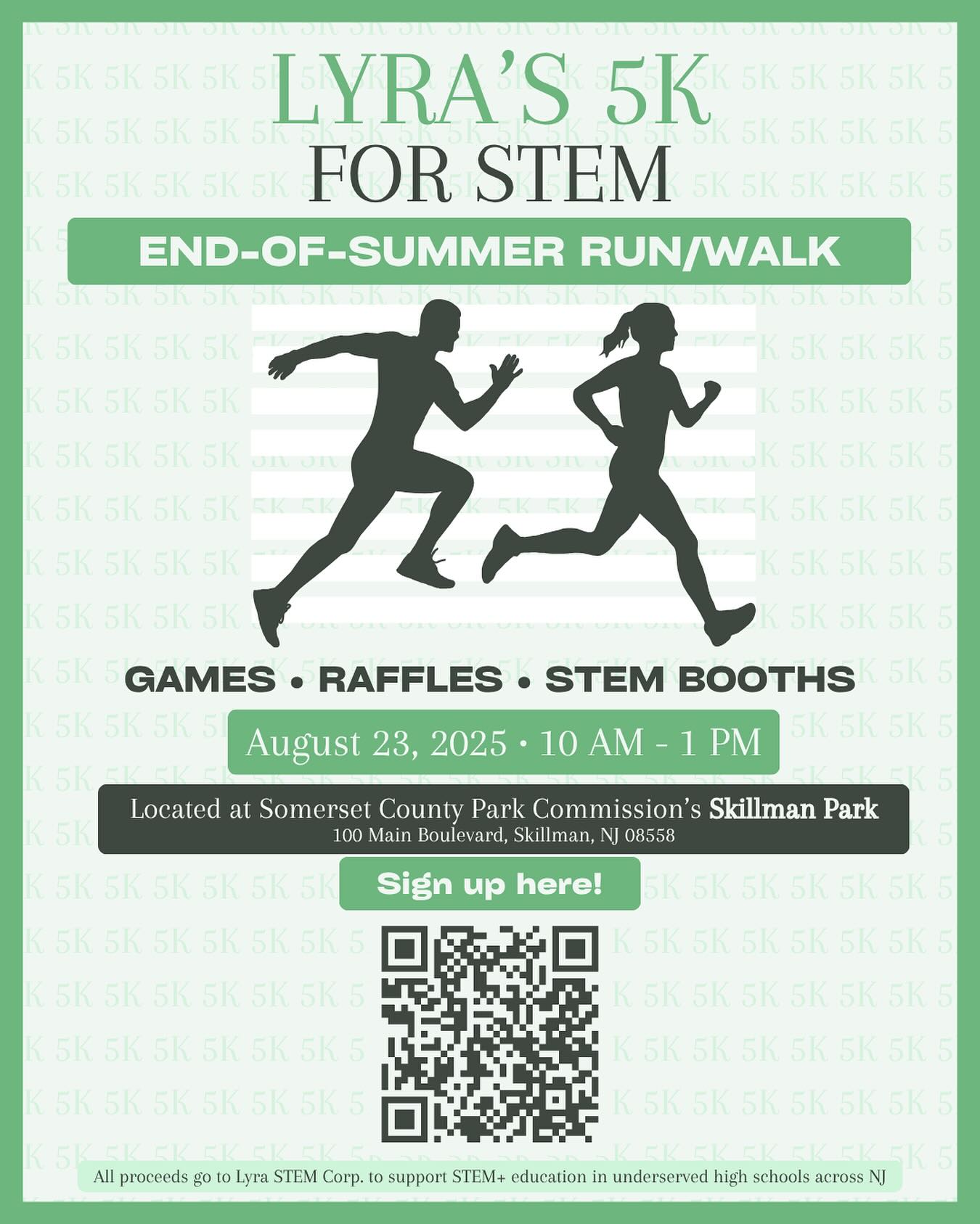 đđ˝ââď¸đ¨ Join us for Lyraâs Fundraising 5K at Skillman Park on August 23rd! Weâve got games, raffles, and hands-on STEM booths lined up â and every step you take helps us bridge the gap in STEM education for underserved high schoolers across NJ.
Bring your friends, families, neighbors, and pets â weâre open to everyone! Sign up through the link in our bio and learn more at lyrastem.org. Letâs run for a future where every student gets a shot. See you there! đđ
