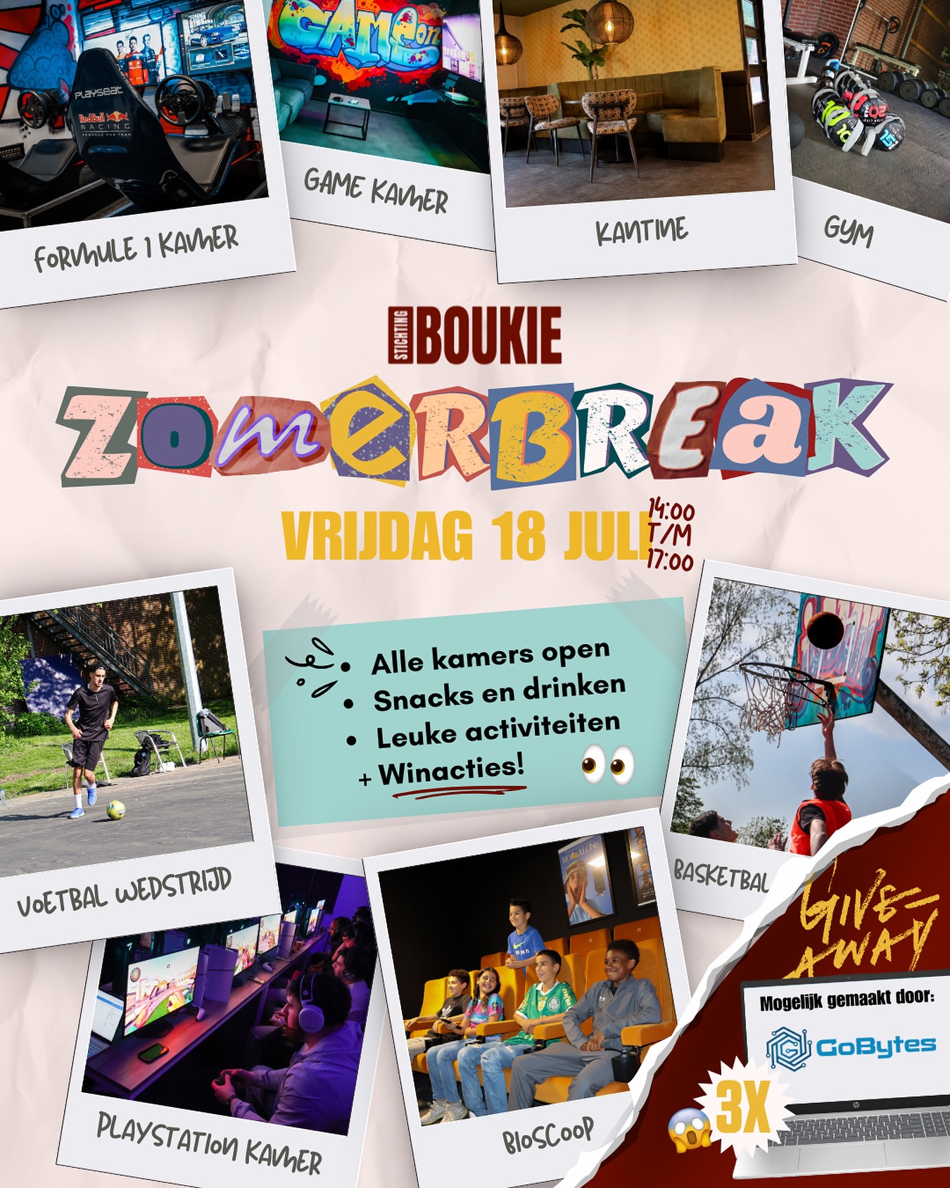 ☀️ Zomerbreak bij Boukie! ☀️
Op vrijdag 18 juli sluiten we het seizoen af met een knaller: ZOMERBREAK, een middag vol sport, games, gezelligheid én prijzen!
Alle kamers bij Stichting Boukie zijn open, dus er is voor ieder wat wils: voetbal, basketbal, gamen, chillen en meer!
Geniet van lekkere snacks & drankjes en maak kans op toffe prijzen. 🎁
🎉 Extra bijzonder: namens @gobytes.webshop worden er die dag 3 laptops uitgedeeld aan jongeren die zich die dag super hebben ingezet. 💻
Houd onze socials in de gaten voor verdere updates!
📍 Waar? Grote Haarsekade 120
🕑 Wanneer? Vrijdag 18 juli – van 14:00 tot 17:00
📣 Iedereen is welkom! Kom langs en vier de zomer met ons mee
#StichtingBoukie #Gorinchem #Giveaway #Evenement #Zomerbreak #Zomervakantie #Winactie #sport #activiteiten #snacks #zomer