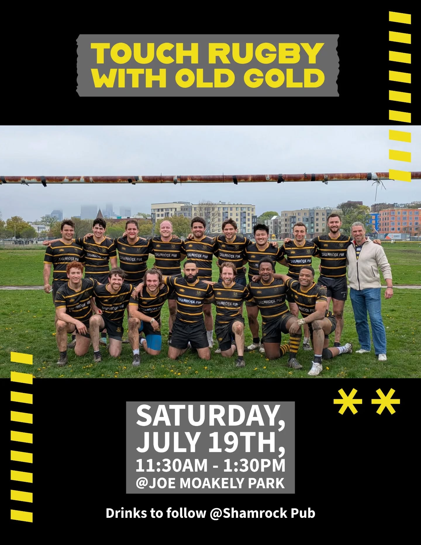 Come out on July 19th for nice game of touch. With Old Gold Rugby, there will be drinks and food afterwards at the Shamrock Pub!
#oldgoldrugby #bostonrugby #boston #oldgoldrugby