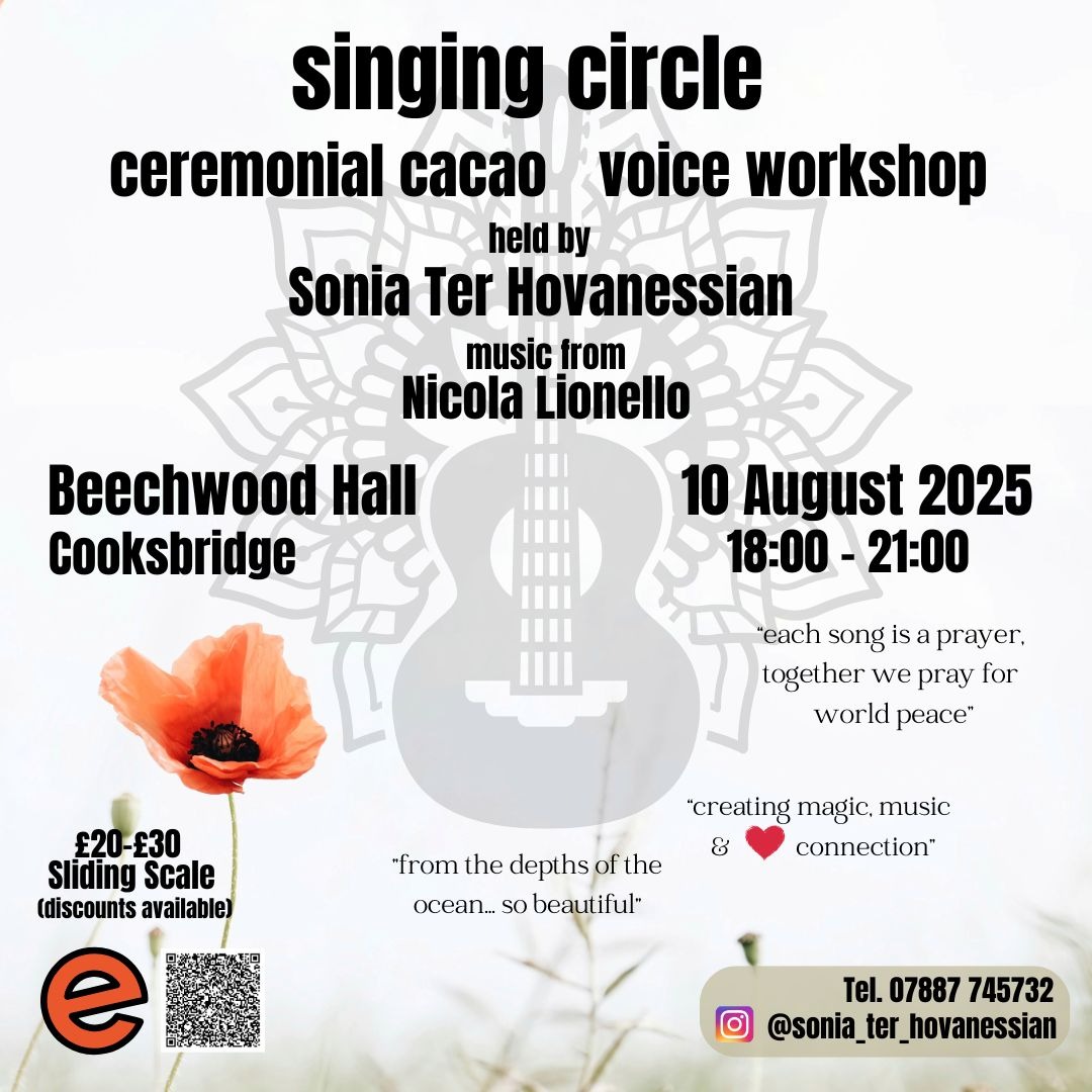 The summer is well and truly here. A release from our winterly cocoons, to engage with the outside world. At least that's how it is for me. I'm very happy to announce the next singing circle, after one month's break, is back! I'll be joined once again by the joyously gentle soul @niclionello and his beautiful musicality.
Sunday August 10th, this time we're outside of town, at Beechwood Hall and Rural Park just outside of Lewes. Link in bio to Eventbrite for info and booking.
The intention for our gathering this time is Peace. The power of a group coming together, in prayer and song, with the same, strong intention, has been scientifically proven, and if anything, the proof lies in the feeling of more peace in our heart at the end of our time together. And then may the soft ripples emanate across the waves far beyond.
All welcome, spread the word and let's connect through music, our voices and joy!