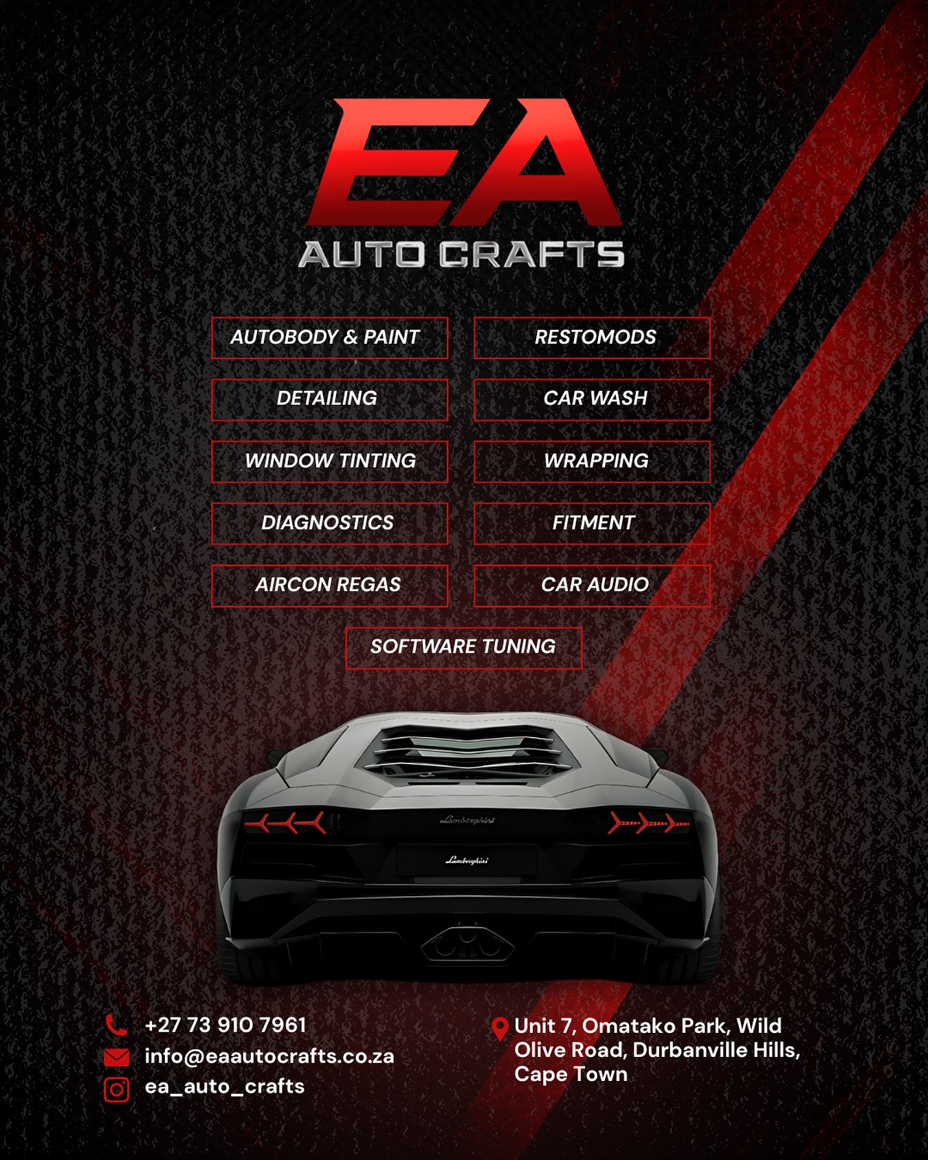 “Your car deserves the best. From autobody & paint to software tuning, we do it all. Visit us in Durbanville Hills and let EA Auto Crafts take your ride to the next level. 🚘✨ #EAautocrafts #CapeTownCars #AutomotiveExcellence”