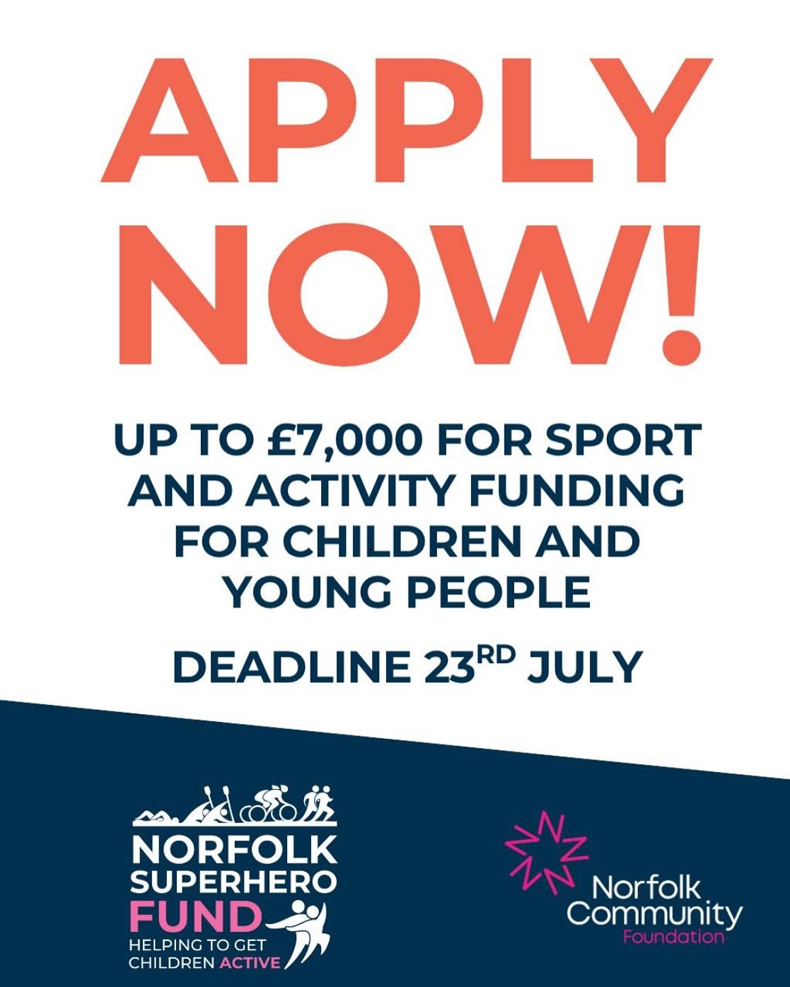 Please go to our website www.norfolksuperhero.co.uk and visit the charity page to find the link 🔗 to apply and donate
Many thanks and spread the word…. Deadline for applications looming 👀
#inittowinit
#norfolkcf
#localcharity
#small
#differences
#active
#norfolk
#sport
#activity
#community