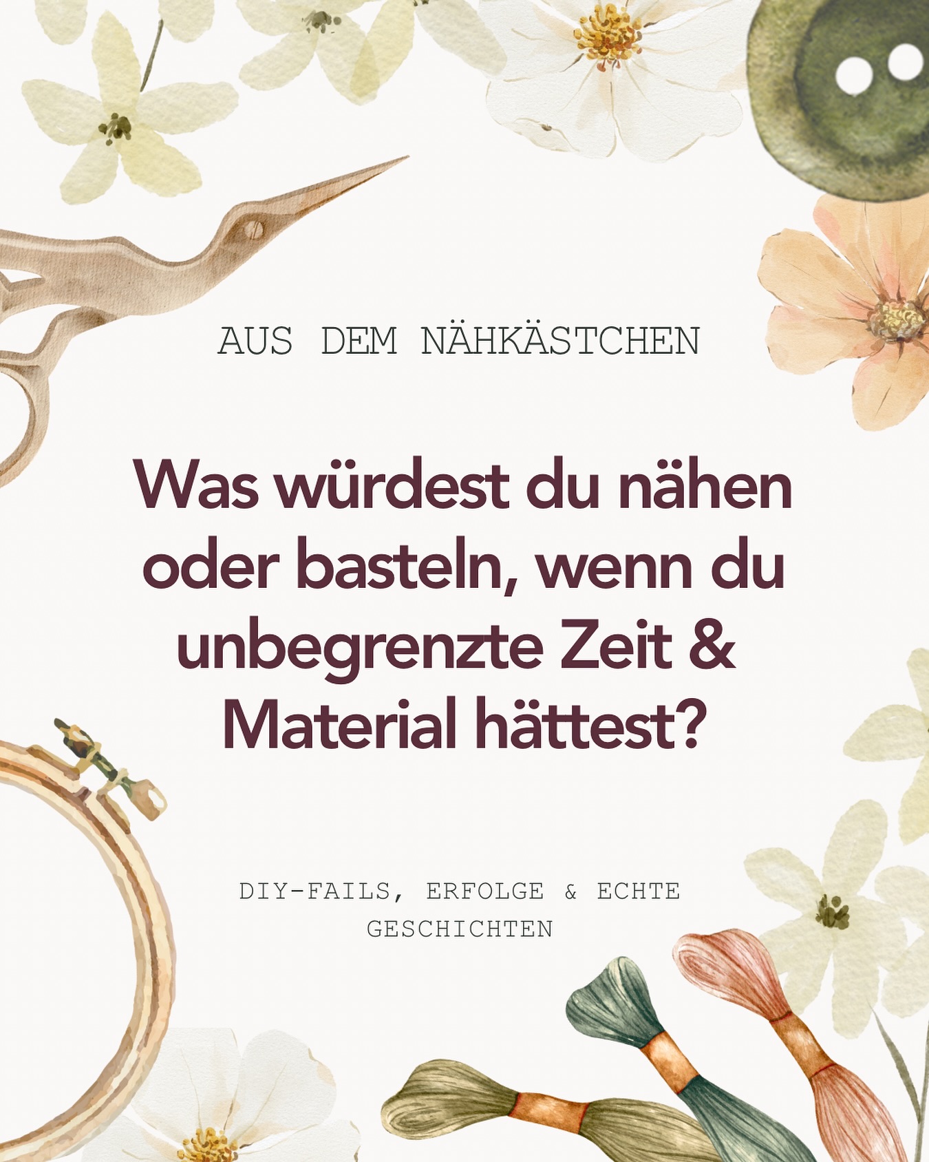 Träum groß! 💭
Stell dir vor: Alle Materialien der Welt. Kein Zeitdruck. Keine Grenzen. Was wäre DEIN Herzensprojekt?
Schreib’s in die Kommentare. 💚
#nähenverbindet #handarbeitverbindet