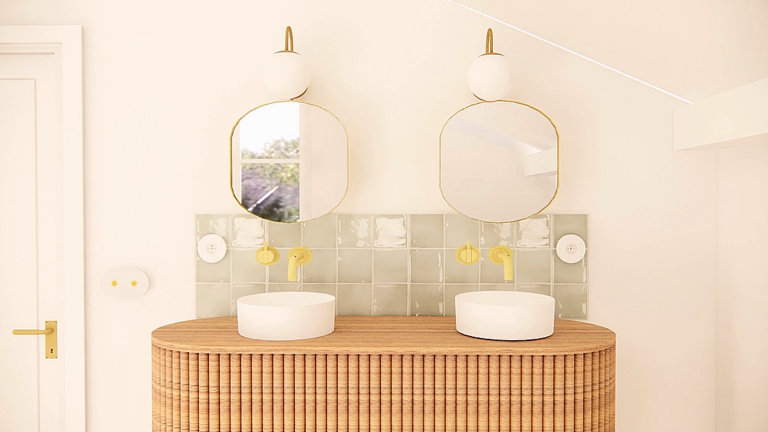 Projet GRENOISE
Quel plaisir de travailler sur ce projet de suite parentale dans les combles.
Cette salle de bain promet d’être canon … les clients ont très bon goût de toute façon 😉
Ce mélange contrasté entre le chaleureux bois texturé effet cannelé et ce zellige vert👌🏻
Et vous n’avez pas tout vu !
salle de bain - suite parentale - projection 3D - combles