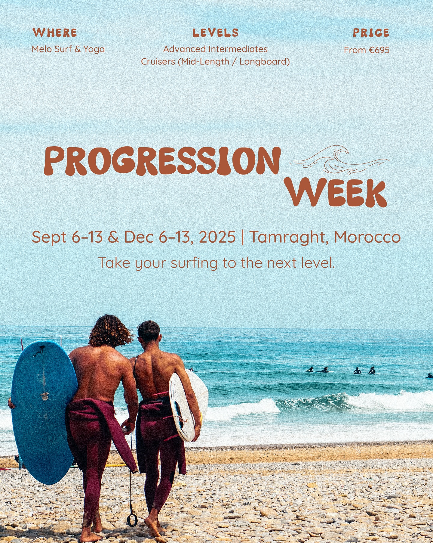 BIG NEWS 🌞
We’re beyond excited to announce our very first Progression Week – a week designed for surfers who are ready to take it to the next level. 🌊
We‘ve got two dates this year:
📅 Sept 6–13 & Dec 6–13, 2025
📍 Melo Surf & Yoga Camp, Morocco
This is for:
✅ Confident surfers
✅ Advanced intermediates
✅ Cruisers (longboard / midlength)
✅ Advanced surfers
✨ What to expect:
✔️ 6 surf coaching sessions
📹 Daily video analysis
📖 3 surf theory workshops
📸 A photo & video package of your journey
🤍 Small group coaching for maximum progress
Yoga optional – hardboards available to rent
💌 Limited spots only!
📩 DM us to join or send us an email hello@melosurfandyoga.com
#melosurfandyoga #surfing #surfmorocco #surfingmorocco #progress #workhard #surfer #surfergirl #surfretreat #moroccotravel #solotraveling#tamaraght #taghazout
