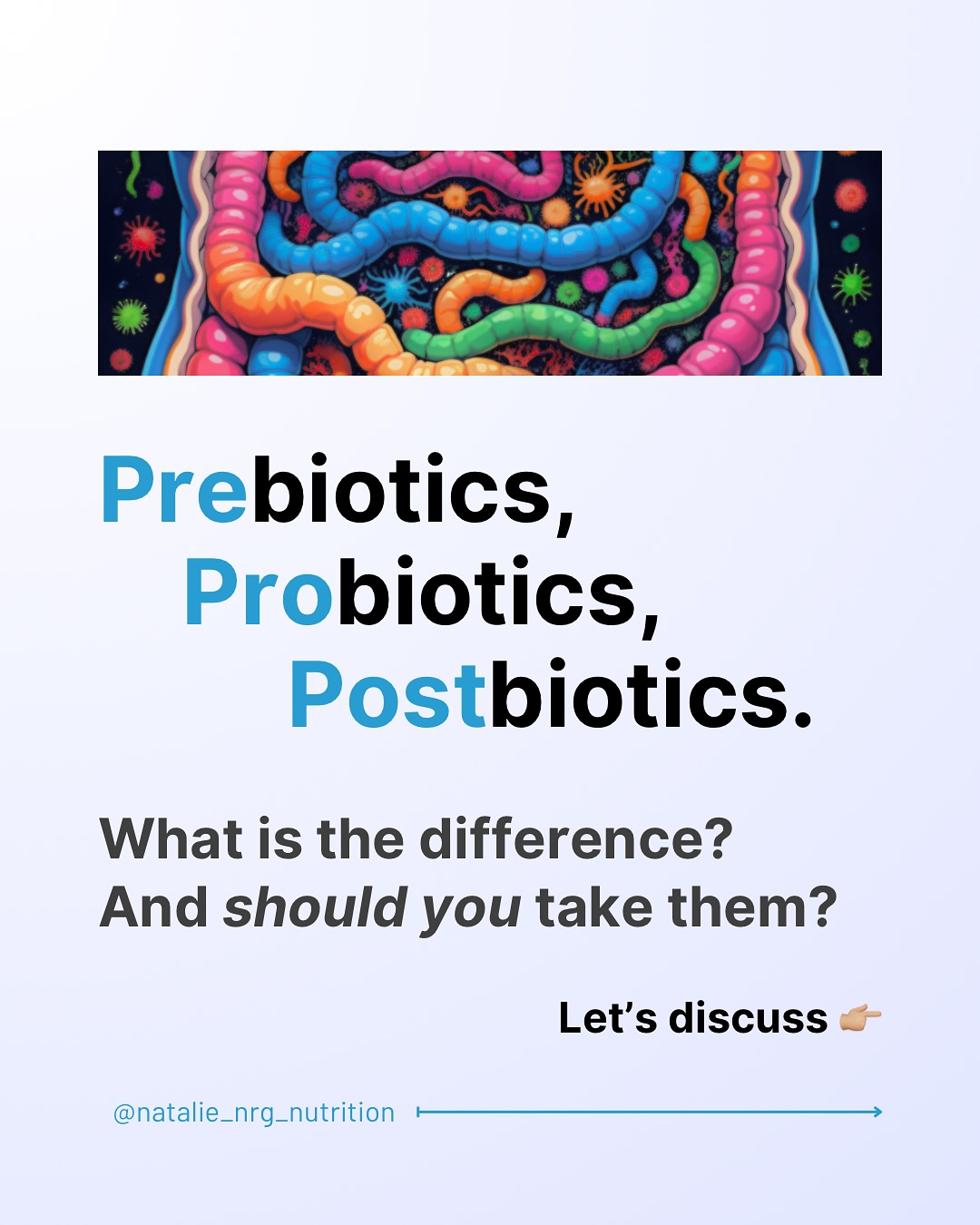 🧬 Prebiotics, Probiotics & Postbiotics — What’s the difference & do you need them?
Note - These supplements can be highly impactful and are not beneficial for every health condition - it is important to seek professional advice by your clinician if and when to take them. (Despite what influencers and the sales reps say!)
📲Share this to someone who doesn’t yet know the difference between these supplements and when to take them.
Get in touch if you have any questions ✍🏻
#GutHealth #Prebiotics #Probiotics #Postbiotics #MicrobiomeSupport #HealthyGut #NutritionFacts #DigestiveHealth #SmartSupplements #nrgnutrition