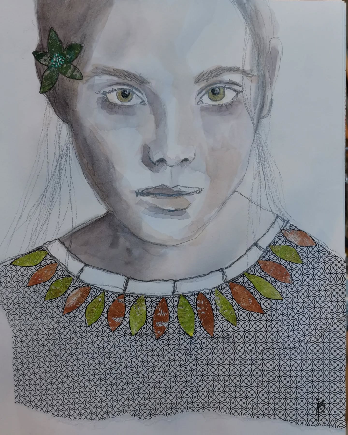 I did this for a Wanderlust lesson and I'm counting it as creative day 3 of 7. A simple pencil sketch with watercolor and gelli print necklace and flower.
#wanderlust25class #eaclasses #everythingartuk
