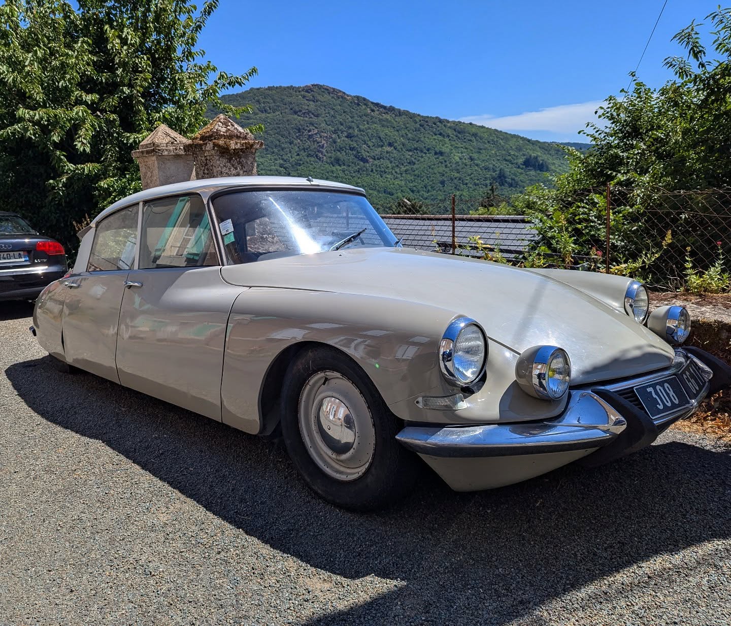 This isn't electric, but what an amazing car. The Citroën DS I spotted in a small village while driving yesterday.