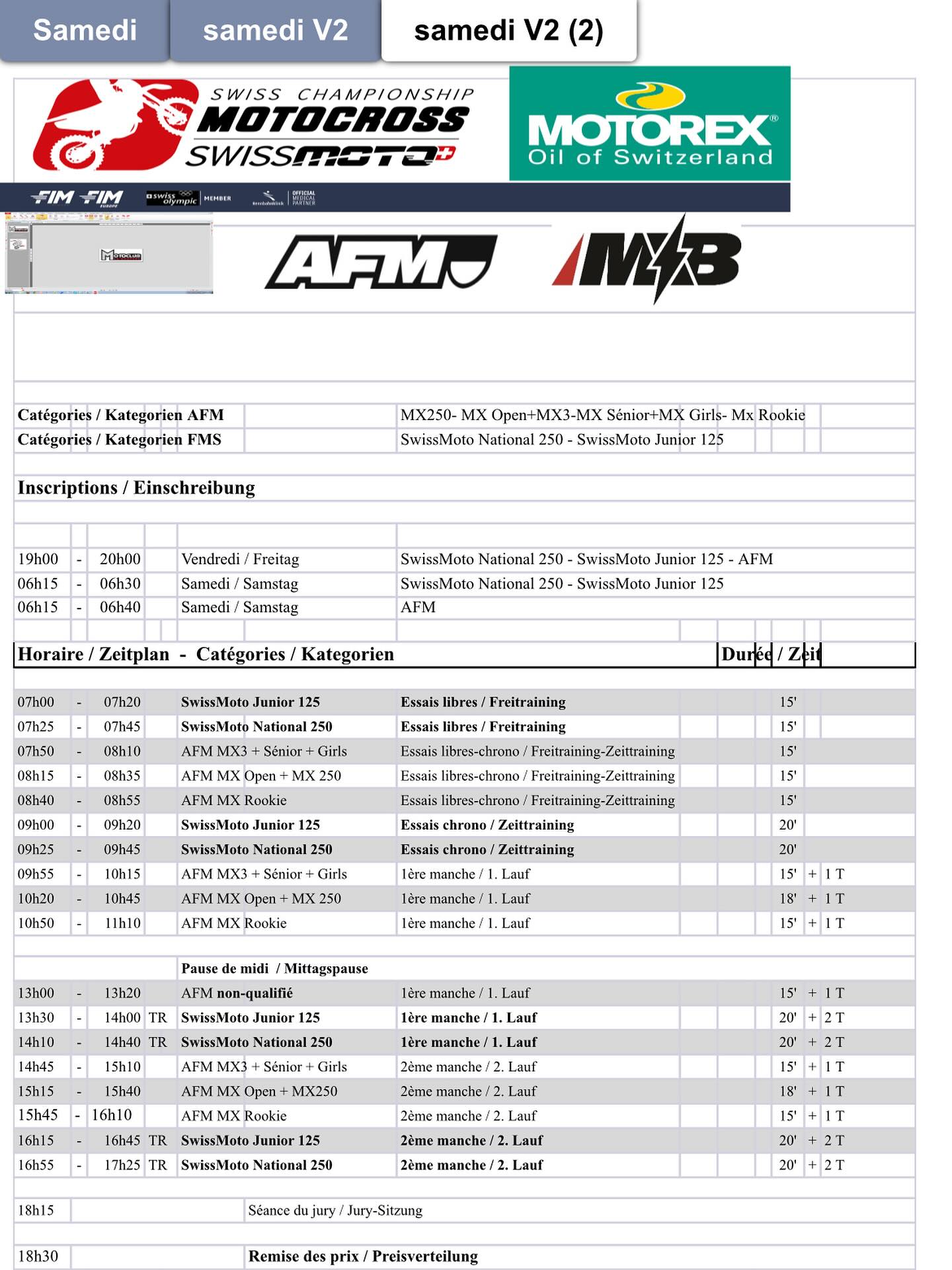 Nouvel horaire / neu Zeitplan