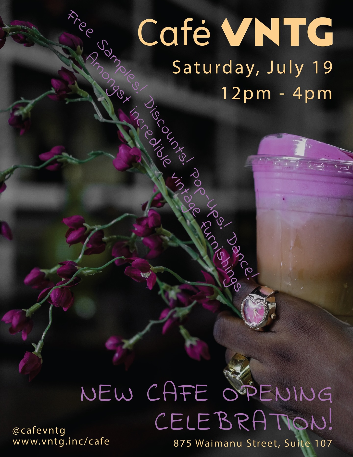 Join us at VNTG for the grand opening of our new café! Café VNTG has been working on new recipes and ways to bring delicious treats to our customers. Our goal is to create a space where the community can enjoy incredible furnishings every day of the week, without even bringing them home.
Saturday will be fun for everyone with free samples of our delicious food and drinks, 30% off all café orders, extra shopping opportunities, a dance class, healing, and massage!
It’s going to be a busy day in Kakaʻako, so come on over to relax after the @farmloversmarkets Kakaʻako, or get yourself some caffeine and snacks before the Night Market at @saltourkakaako !
And in case you miss them at the farmers market, we proudly serve @bigtimebagelshi and @uluandkalobakery ! Our amazing coffee is provided by @traditioncoffeeroasters - we love supporting local!
#NewCafe #CoffeeLovers #CafeVibes #MCMvibes #Delicious #ShopSmall #SmallBusiness #CafeOpening #GrandOpening #HonoluluCafe #GlutenFree #Bagels #LocalBusiness #HawaiiBusiness #MomandPopShop #NightMarket #FarmersMarket