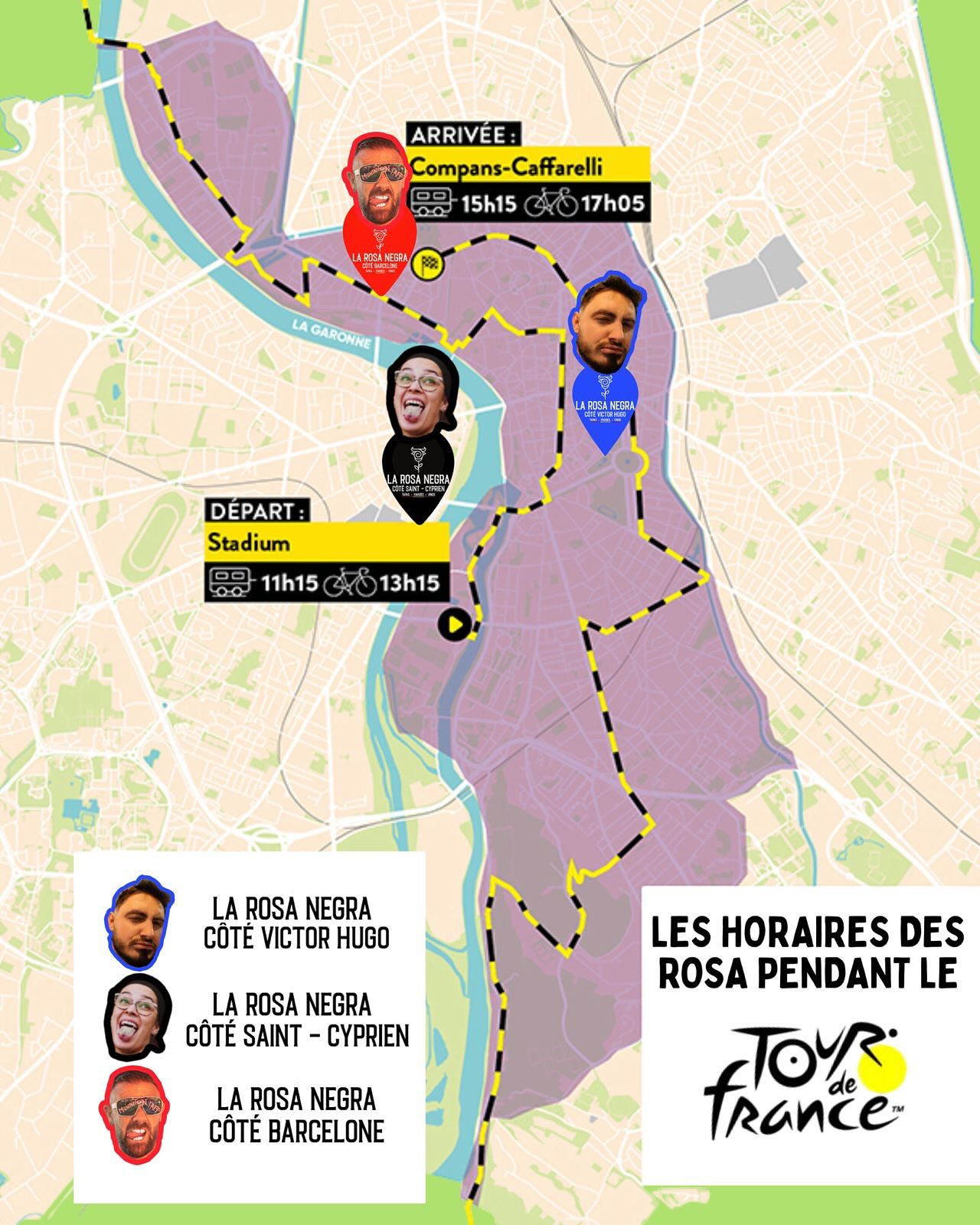 Le Tour de France débarque à Toulouse ! 🚴♂️
Pour l’occasion, nous adaptons les horaires d’ouverture de nos établissements :
🔵 La Rosa Negra – Victor Hugo
Lundi : 12h – 2h
Mardi : 12h – 2h
Mercredi : 12h – 2h
🔴 La Rosa Negra – Barcelone
Lundi : 17h – 2h
Mardi : 12h – 2h
Mercredi : 12h – 2h
⚫️ La Rosa Negra – Saint-Cyprien
Lundi : fermé
Mardi : 12h – 2h
Mercredi : 12h – 2h
À vos marques, prêts… le Tour de France fait le tour des Rosa Negra ! 🇫🇷🍷#rosanegra #rosanegratoulouse #rosanegracotebarcelone #restauranttoulouse #bartapastoulouse #barsportif #rosanegracotesaintcyprien #rosanegracotevictorhugo #rosanegravictorhugo #tapas #ambiance #victorhugotoulouse #sudouest