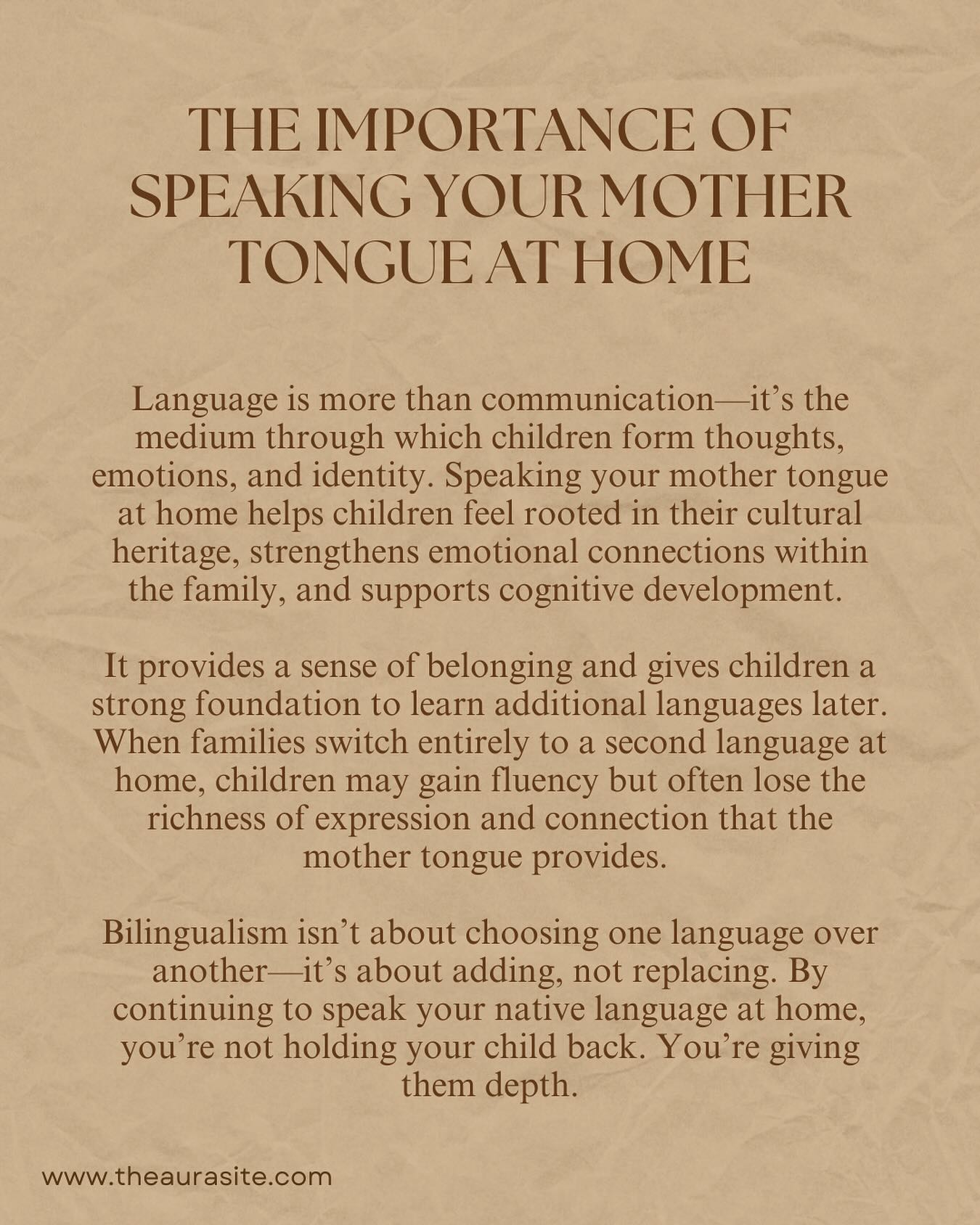 🗣️ Your child’s first language is their first anchor.
Speaking your mother tongue at home nurtures identity, deepens bonds, and gives children the gift of rooted confidence.