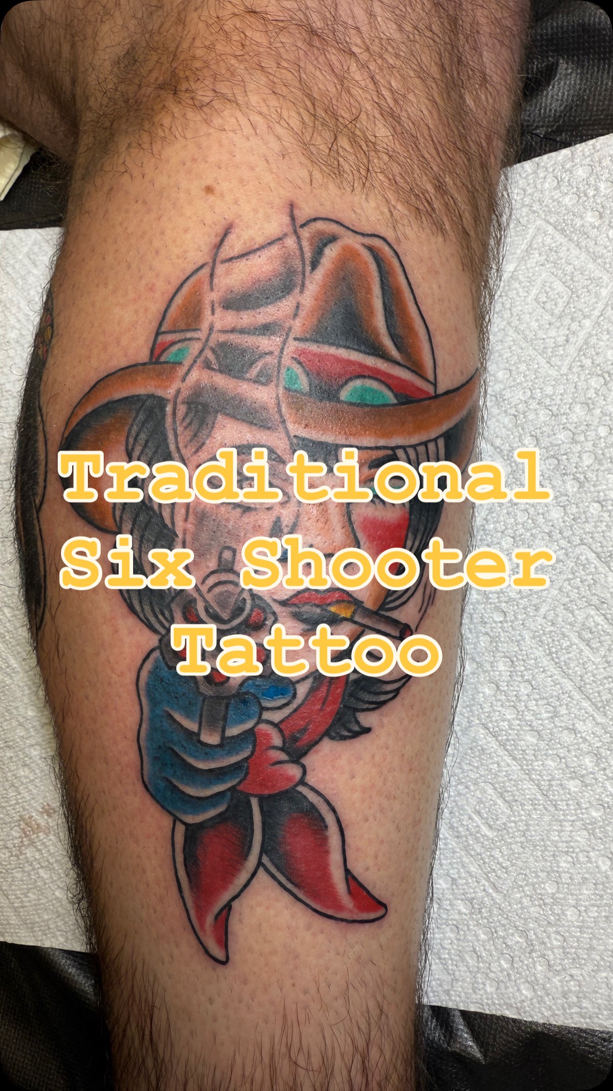 Tattooing a traditional six shooter lady. Thanks for the idea Preston! Book your next appointment now🫵 Booking now for July/August
#dentontattoos #dfwtattoos #dfwtattooartist #dentontattooartist #americantraditional #traditionaltattoo #americantraditionaltattoo #texastattooartist #texastattoos #dentontexas #cowgirltattoo #traditionalladytattoo #traditionalcolortattoo colors