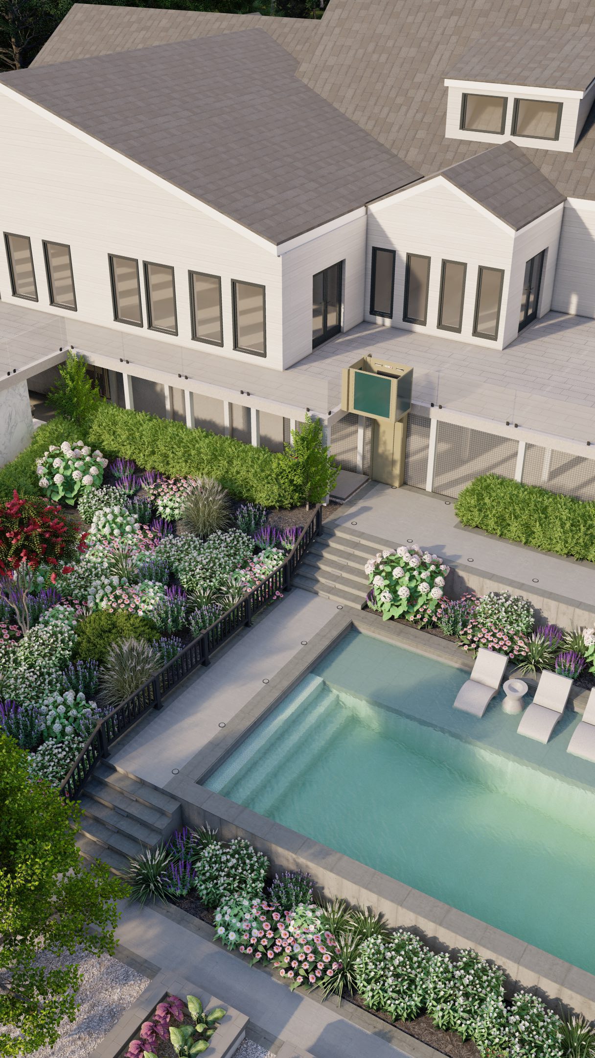 This expansive property is transformed into a layered outdoor retreat designed for entertaining, relaxing, and everyday functionality. A welcoming front entry features structured gardens, wing walls, and ample space for parking and turnaround.
A covered entertainment patio anchors the backyard with an outdoor kitchen, bar seating, a hybrid dining/pool table, and a quartz fireplace wall. Terraced levels guide the experience down to a pool and spa, surrounded by lush gardens and a sun deck. An edible garden terrace with raised planters, stone fruit trees, and gravel paths invites seasonal growing. Clean lines, rich materials, and thoughtful plantings create a cohesive, high-functioning landscape from front to back.
#LandscapeDesign #OutdoorLiving #BackyardDesign #LuxuryLandscaping #LandscapeArchitecture #ModernLandscape #CustomLandscape #GardenDesign #PoolDesign #SpaDesign #OutdoorKitchen #EntertainmentPatio #EdibleGarden #RaisedPlanters #RetainingWalls #BackyardOasis #HardscapeDesign #LandscapeInspiration #remotelandscapedesigner #DesignForLiving #CurbAppeal #MarylandLandscaping #DMVLandscaper #remotelandscape #HomeGardenDesign #RemoteDesigner #VirtualLandscapeDesign #FreelanceLandscapeDesigner #LandscapePro
#landscapearchitect