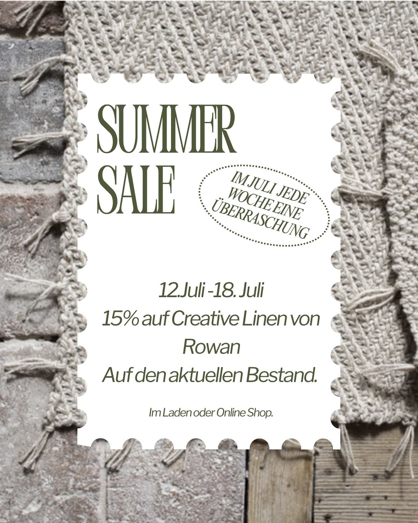 Diese Woche: 15 % Rabatt auf Creative Linen von Rowan!
Die Mischung aus 50 % Leinen und 50 % Baumwolle macht dieses Garn ideal für Taschen, Übergangspullover, Jacken sowie Decken und andere Wohnaccessoires.
Es sind noch viele wunderschöne Naturtöne verfügbar – perfekt für sommerliche Projekte mit einem Hauch von Eleganz.
Greift jetzt zu: Die 100 g-Stränge gibt’s für nur 16.15 CHF statt 19.00 CHF!
Und wenn ihr möchtet, wickeln wir sie euch gerne direkt im Laden :)
