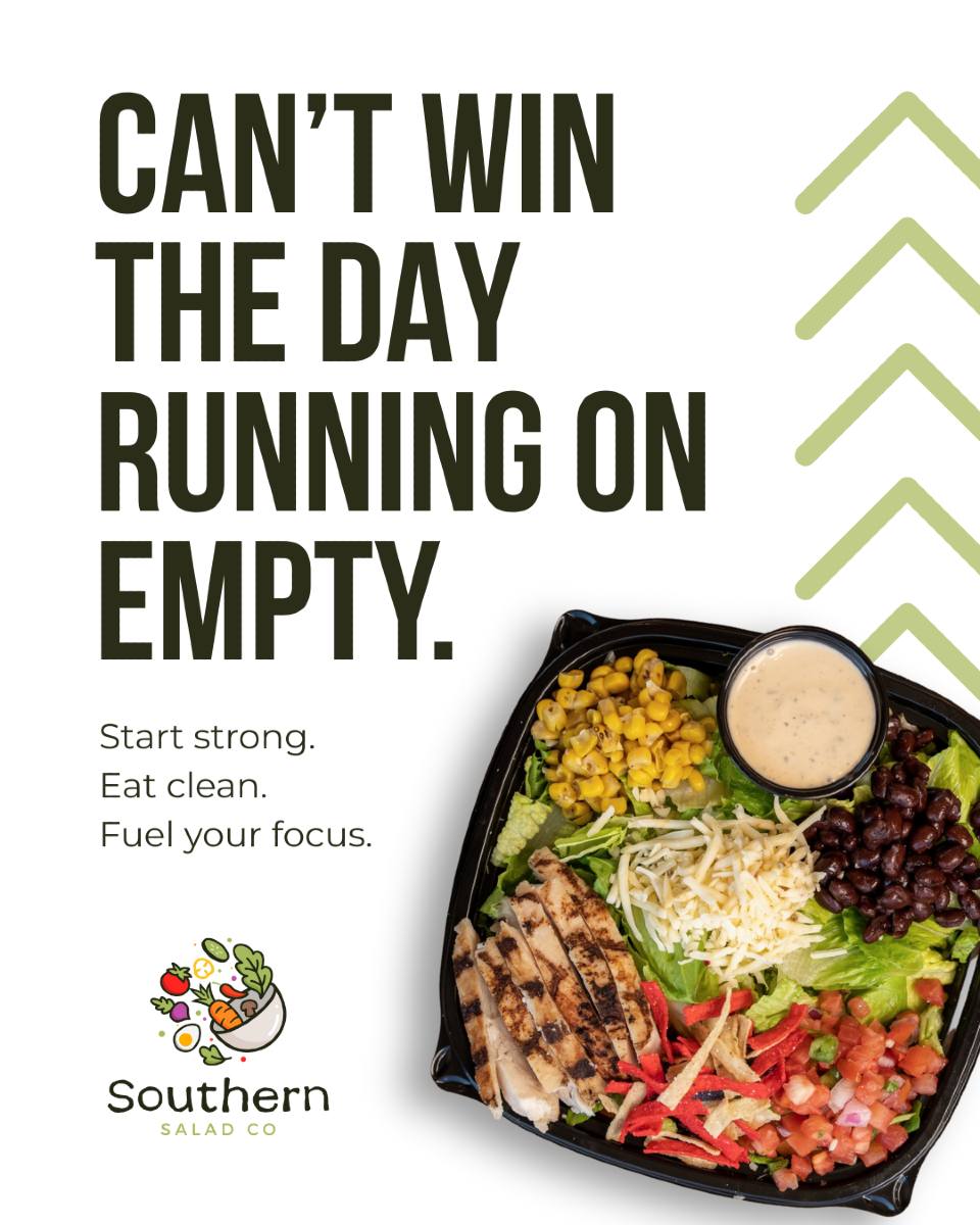 Can't win the day running on empty, so grab something that fuels your grind 💪 and your goals! 🎯
Whether it's one of our Signature Salads & Wraps, our new flavor-packed Power Bowls, or a Supreme Wrap with 2X Protein, we've got what you need to crush this week! 🚀🥗
Start your order at www.southernsaladco.com or download the app! 📲
#SouthernSaladCo #HealthyFreshFast #healthy #fresh #fastfood #lunch #dinner #food #eat #hungry #eatlocal #salads #wraps #power #bowls #protein #Monday #motivation