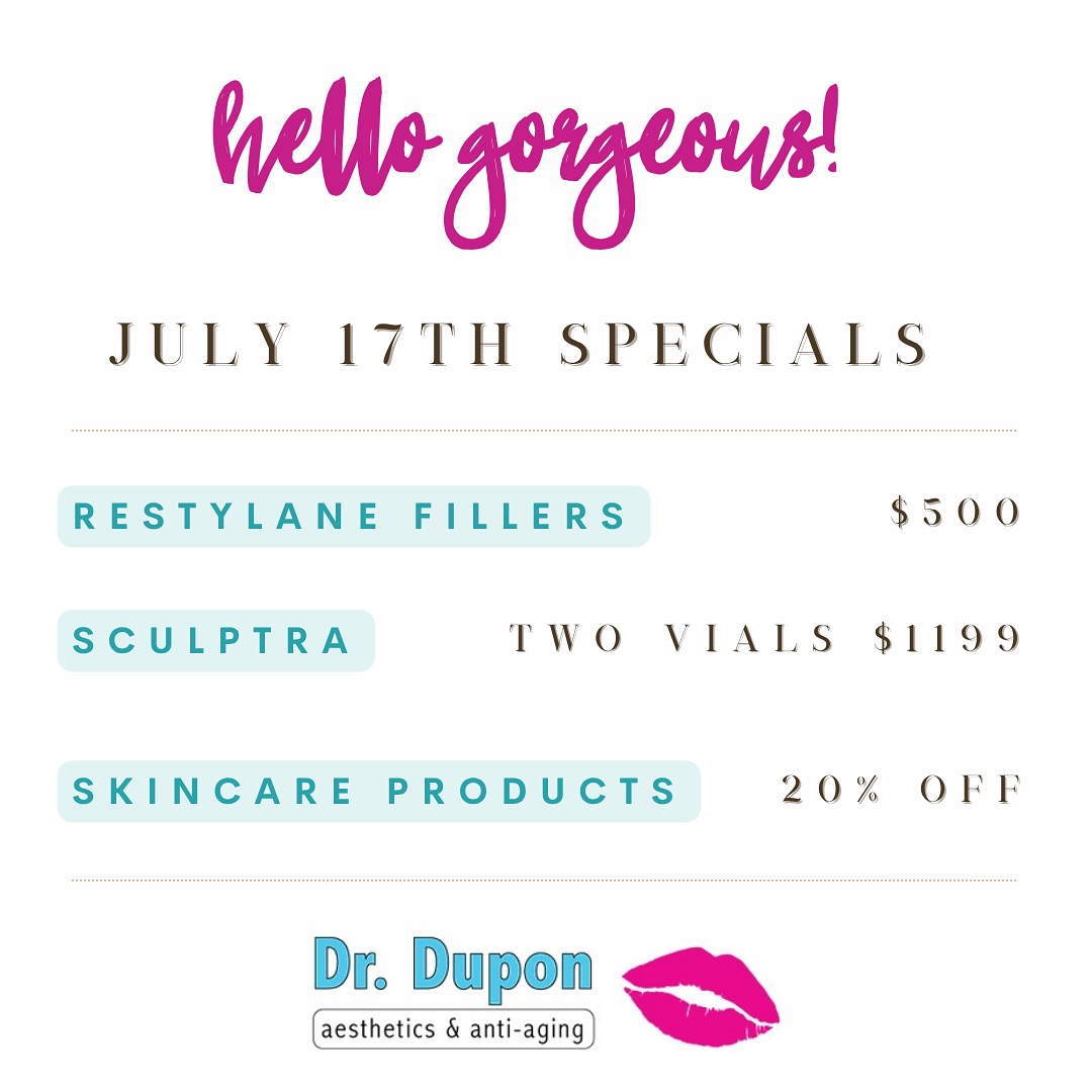 ✨ SKINCARE SPECIAL – JULY 17 ONLY ✨
💉 2 Vials of SCULPTRA – $1,199 (Reg. $1,500)
💋 All Restylane Syringes – $500 (Reg. $650)
🛍️ 20% OFF All Skincare Products
One day only. Limited availability – call or DM us now to book!
#AntiAging #GlowUp #Skincare #Lafayette