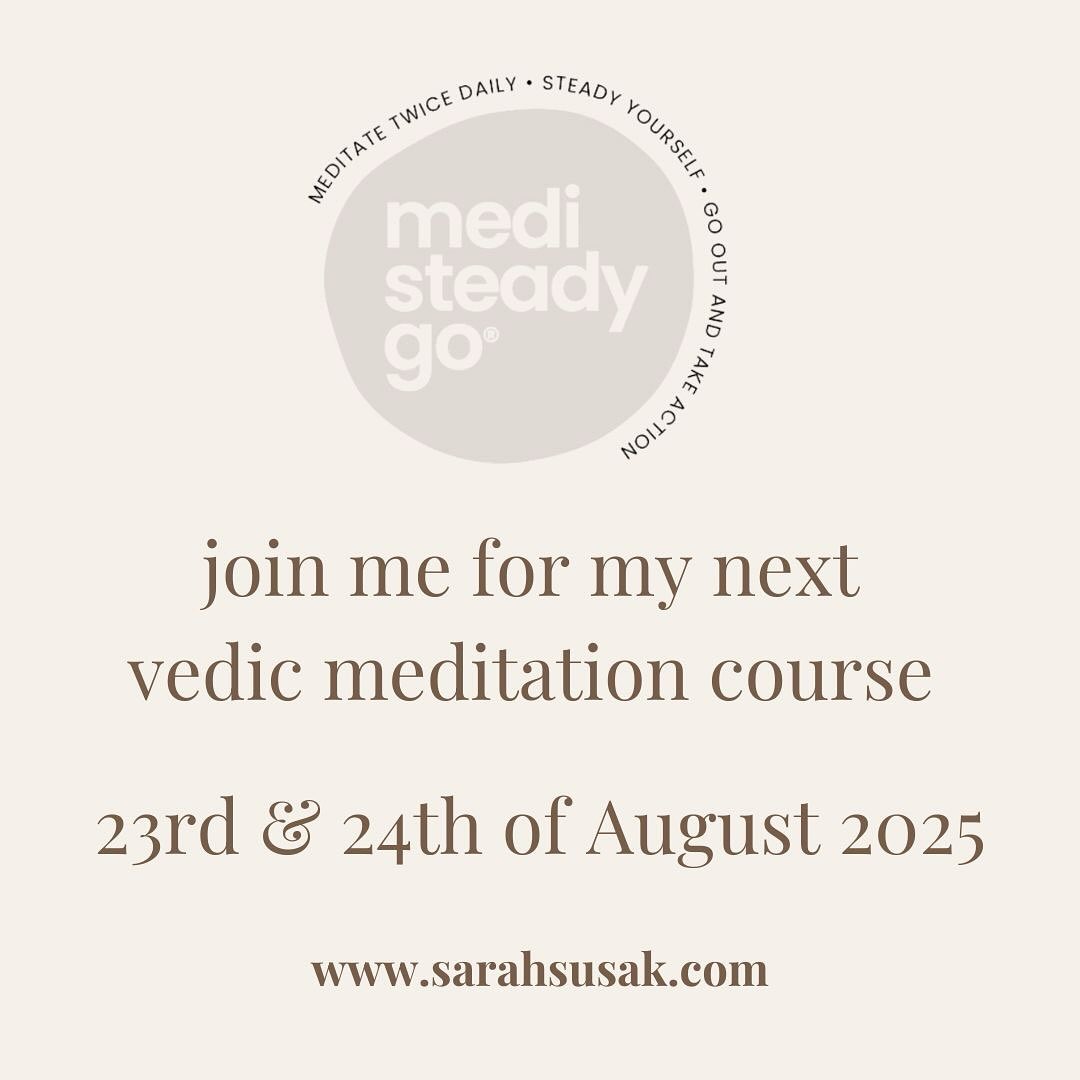 Do you want to learn an ancient practice to support you in your modern life?
Come and learn Vedic meditation with me.
My twice daily meditation practice has changed my life in immeasurable ways and seen me flow through trauma and challenge and stress with more grace, less reactivity and greater steadiness.
Join me in Sydney on the 23rd & 24th of August to do my MEDI STEADY GO Vedic meditation course.
I will teach you how to meditate to steady yourself in an ever changing world so that you can take that calm state to go back out into the world to take action.
If you have questions, please DM me and I will call you. Otherwise you can register via my website www.sarahsusak.com today.
I have three spots left! Make one yours today.
ARE YOU MEDI?
#meditate #meditation #vedicmeditation #medisteadygo #areyoumedi #calm #steady #go