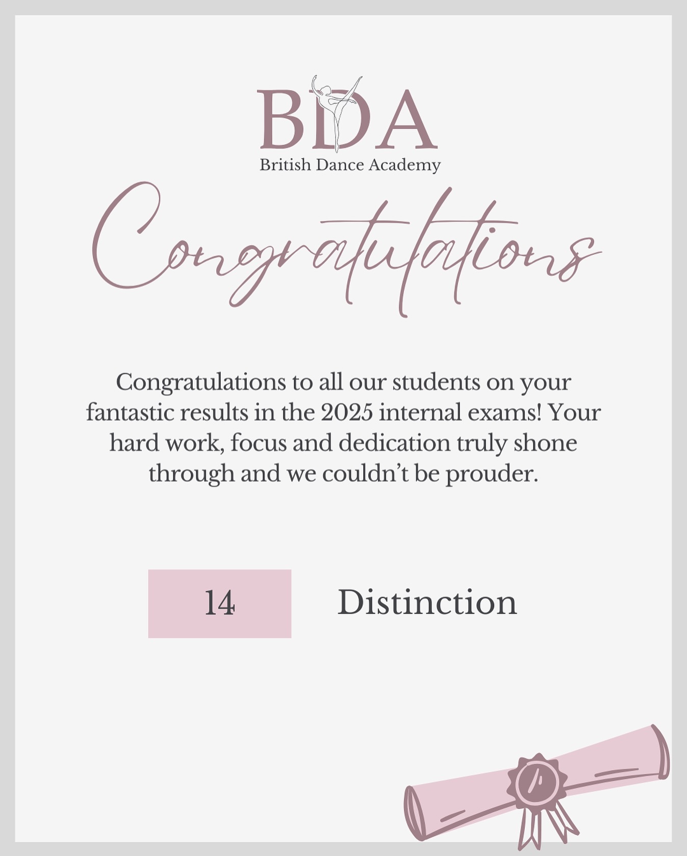 🌟 Internal Dance Exam Results 2025
💖 We’re so proud of all the incredible achievements of our exam students! Your dedication, energy and passion for dance have truly shone through.
✨ Our 2025 internal exams were a fantastic success, made even more special by the presence of our guest examiner from Dubai:
🥇 14 Distinction
👏 Everyone gave their all and these results are a testament to your commitment and the quality of dance education we provide.
💫 We remain proud to offer a truly exceptional British dance education right here in Dubai. Well done to all; you are amazing!
🩰 British Dance Academy is the exclusive British Ballet Organisation examination centre in the UAE, offering dance classes for ages 2 through adulthood in:
⭐ Ballet
⭐ Hip Hop
⭐ AcroDance
⭐ Contemporary
⭐ Musical Theatre Dance
⭐ Stretch and Strengthening
⭐ Jazz
⭐ Lyrical
⭐ Pointe
ℹ️ For more detailed information about our classes, simply click the link in bio.
📱 To book your trial class, WhatsApp our Student Support at +971 58 850 3743.
#dubaidance #dubaidancers #balletclassdubai #balletdubai #dancedubai #kidsdanceclass #kidsdancedubai #kidsballetdubai #dubaidanceacademy #ballet #britishdanceacademy #danceschooldubai #danceacademydubai #adultdancedubai #dubaidanceschool #dubaidancecommunity #danceindubai #balletindubai #dubaikids #dubaikidsactivties #dubaistudiohire #dubaibirthdayparties #dubaibirthday #dancecampdubai #dubaicamp #dubaichildren #dubaieducation #dubaischools #danceshopdubai #danceexamsdubai
