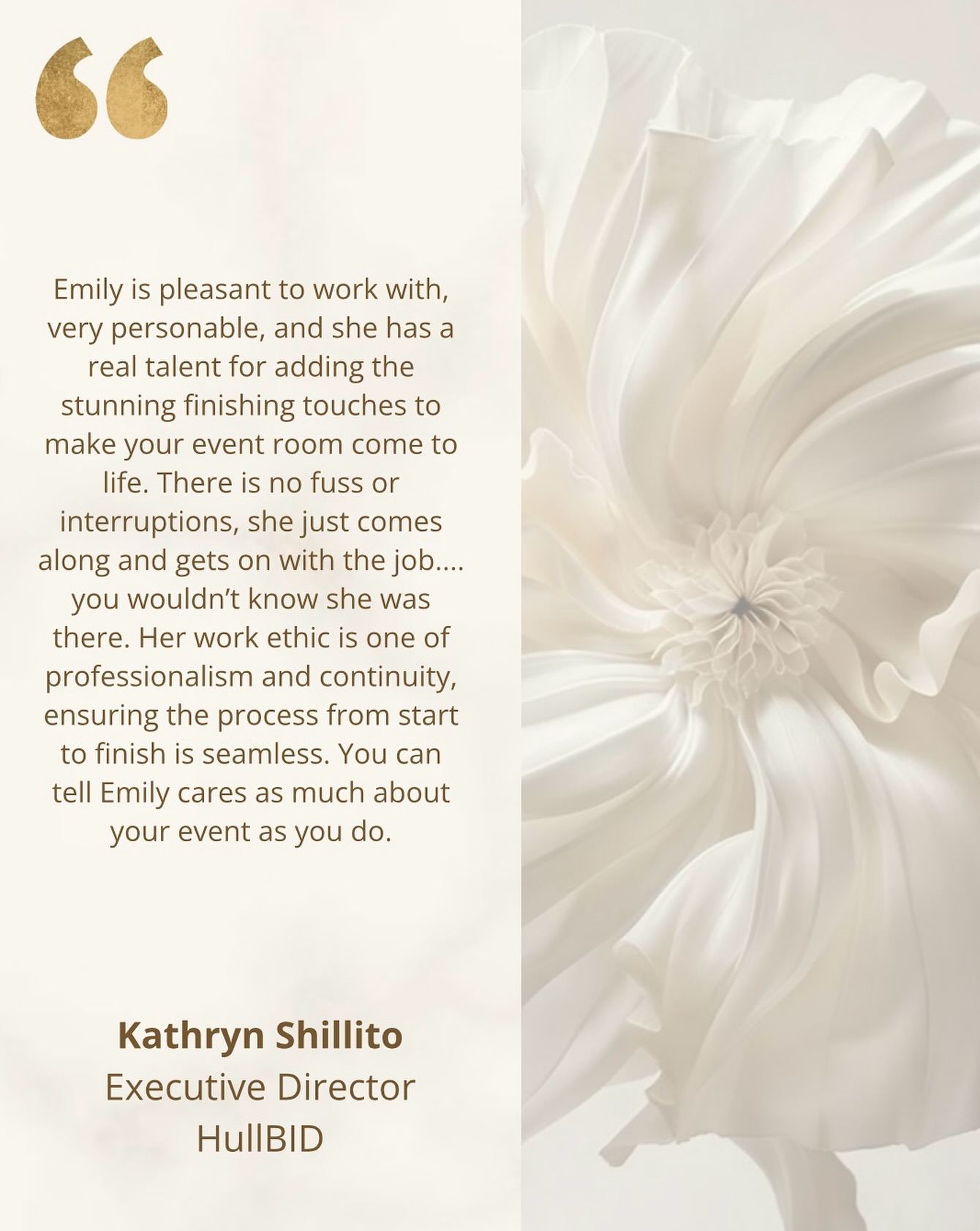 A lovely testimonial from Kathryn at @hull_bid
We love being part of your annual event. Always a pleasure and always a standout occasion. Thank you for trusting us year after year! 💫
#ClientLove #TestimonialTuesday #GoldenThreadEvents #EventStyling #HullEvents #CorporateEvents #EventProfessionals #BespokeEvents #TrustedPartners #EventPlannerUK