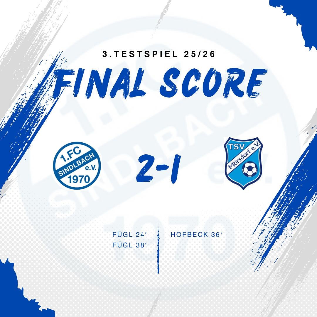 1. 3er Testspielachs in beim TSV Mörsdorf🍣⚽️
Tore:
24' Domi Fügl 🅰️ Hane Reif
38' Domi Fügl 🅰️ Marco Krauß
+ Kleine Showeinlage von unserem Betreuer Andi Roth🙋♂️