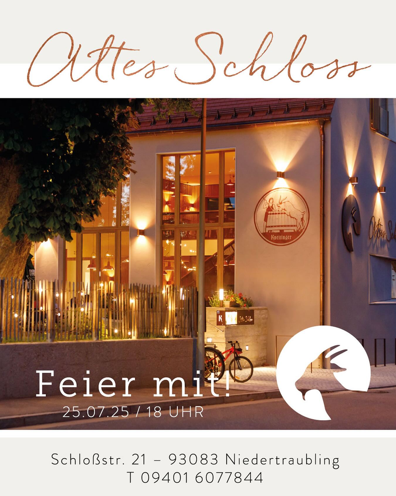 Wir feiern am Freitag, den 25. Juli 2025 mit Live-Musik, der halben Kneitinger für € 3,- & bayerischer Küche.
Bürgermeister Rudi Graß zapft das erste Fass Kneitinger um ca. 18 Uhr.
Feier mit!
Deine Brauerei Kneitinger mit den Wirten
Mihaela Scutca & Rean Hadzhihasan
#AltesSchloss
#Niedertraubling
#Kneitinger