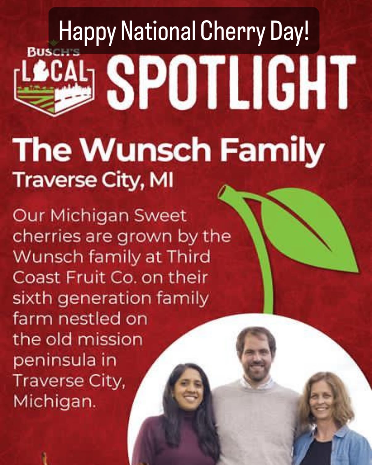 Happy National Cherry Day! Come celebrate with us with perfectly ripe cherries: dark sweets, rainiers and tarts are all ready. Open daily from 10am-6pm. We anticipate having cherries for 2-3 more weeks! And thanks @buschsmarket for your spotlight of our 7th generation family farm!