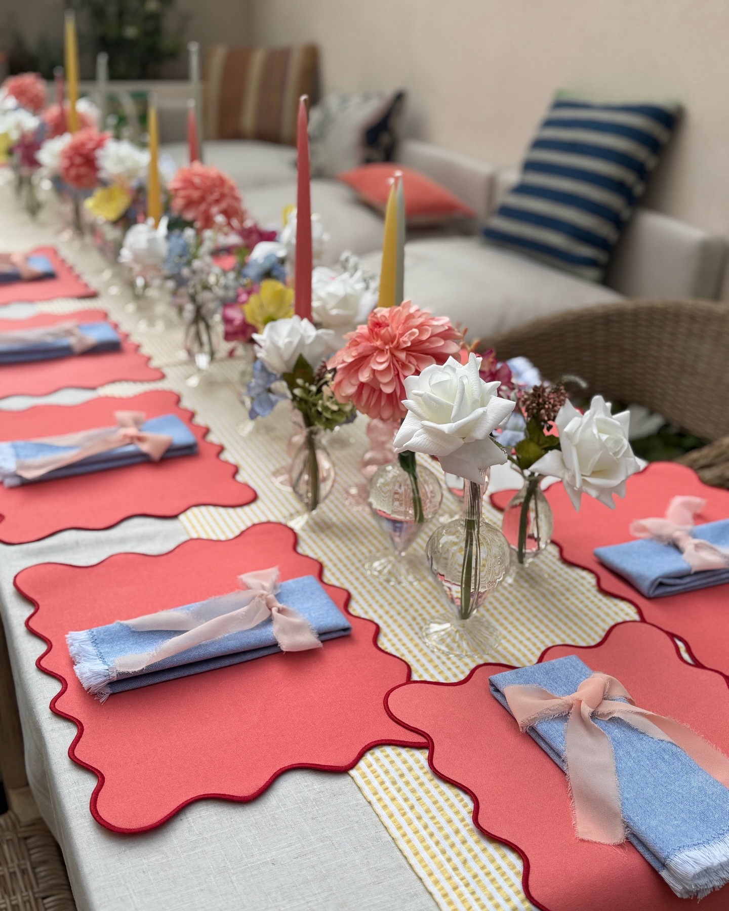 A joyful mix of colour, form and texture for a 22nd birthday
Our client wanted bold candles and squiggly mats — we paired them with delicate faux florals in premium glass bud vases, carefully selected for a lifelike finish and elegant feel.
We love combining premium florals with high-quality styling pieces that elevate every place setting — it’s all in the details 🌸🕯️
Would you be able to tell these flowers aren’t real?
#TablescapeDesign #LuxuryTablescape #FauxFlowersThatFool #EventStyling #TableDecorInspo #FloralStyling #BirthdayTablescape #ColourfulTablescape #PartyStyling #InteriorTablescapes #CushteLondon #ModernTablescape #BudVaseStyling #TablesettingGoals #StyledTables #EventDesignDaily
Tablescapeinspo