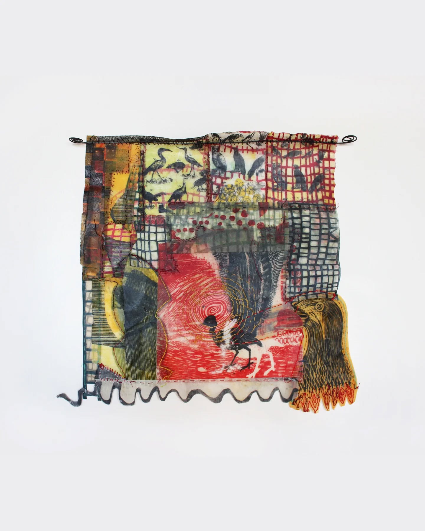 "Waxed Quilt"
Annie Silverman
Multiple plate woodcut prints and polyester plate lithographic prints printed on Japanese paper , immersed in melted bees’ wax, pierced and stitched with waxed linen and embroidery thread , wire hanging device
$750
She works at her studio Abrazos Press @abrazos.press in Somerville, MA. Where she carves and teaches students her methods with beeswax as a previous beekeeper
"Beginners and people with no art experience are most welcome to take classes. Wood block carving and printing are both creative and oddly calming in our frenzied world."
GALLERY HOURS
TUES July 15 -Aug 12 10-3
WEDS July 16-Aug 13 10-6
THURS July 17 -Aug 14 10-3:30
SELECT SATURDAYS
July 19, 10-2
Aug 2, 10-2
______
#linocut #beeswax #quilt #sewing #xilografia #carving #handcarvedstamp #printart