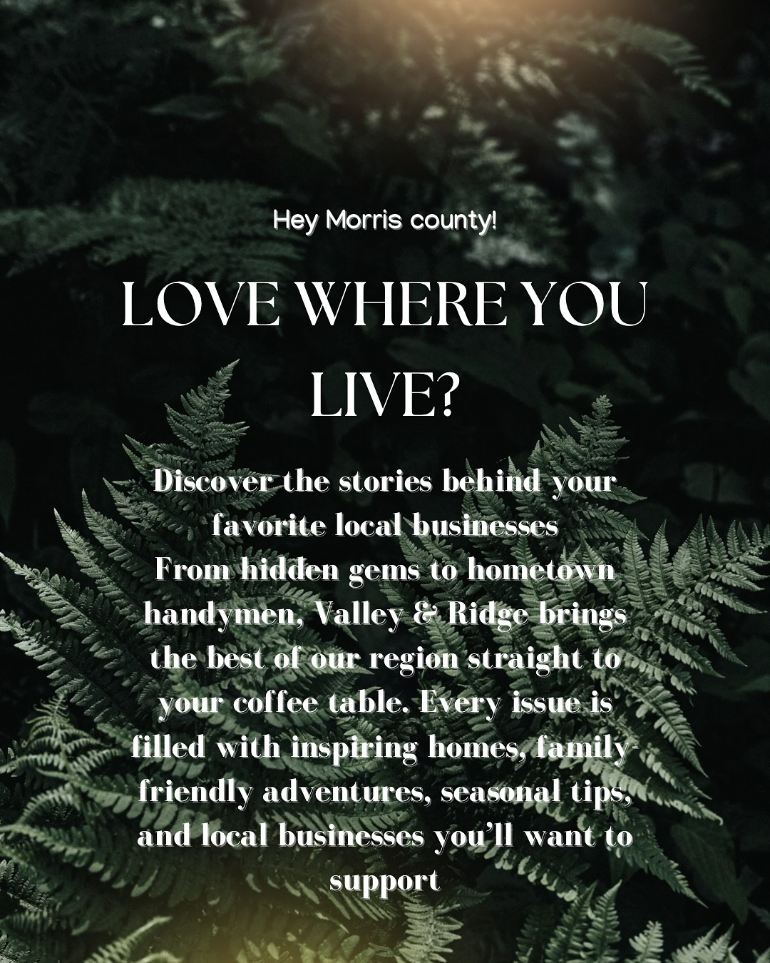 Why Subscribe to Valley & Ridge?
If you love where you live, our regional home & lifestyle magazine is made for you.
Each issue is filled with:
Real education from local businesses
Small businesses & hidden gems
Inspiring events & seasonal features
Delivered straight to your door
We’re passionate about spotlighting the heart of our community, and your subscription helps make it all possible.
Ready to fall even more in love with your hometown?
Tap the link in bio to subscribe today!
#valleyandridgemagazine #supportlocal #njlocalbusiness #homelifestylemagazine #subscribeandsupport #communitymatters #regionalmagazine #locallove
