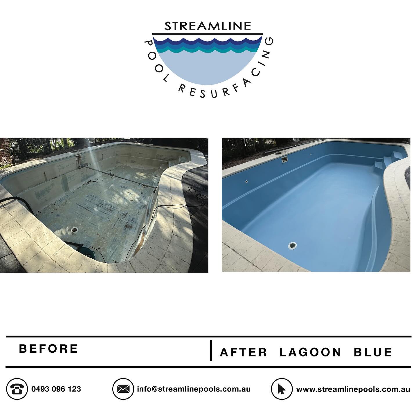 A before & after comparison of a job we completed in Rosemount, Sunshine Coast: removal & repair of osmosis and fibreglass glass resurface, finished off in Lagoon Blue
.
.
.
#streamlinepoolresurfacing
#resurface
#repair #swimmingpool
#fiberglass
#australianbackyard #maintenance #investment#sunshinecoast #osmosis #refurbish #refresh #beforeandafter#sunshinecoast
#sapphireblue
#osmosis