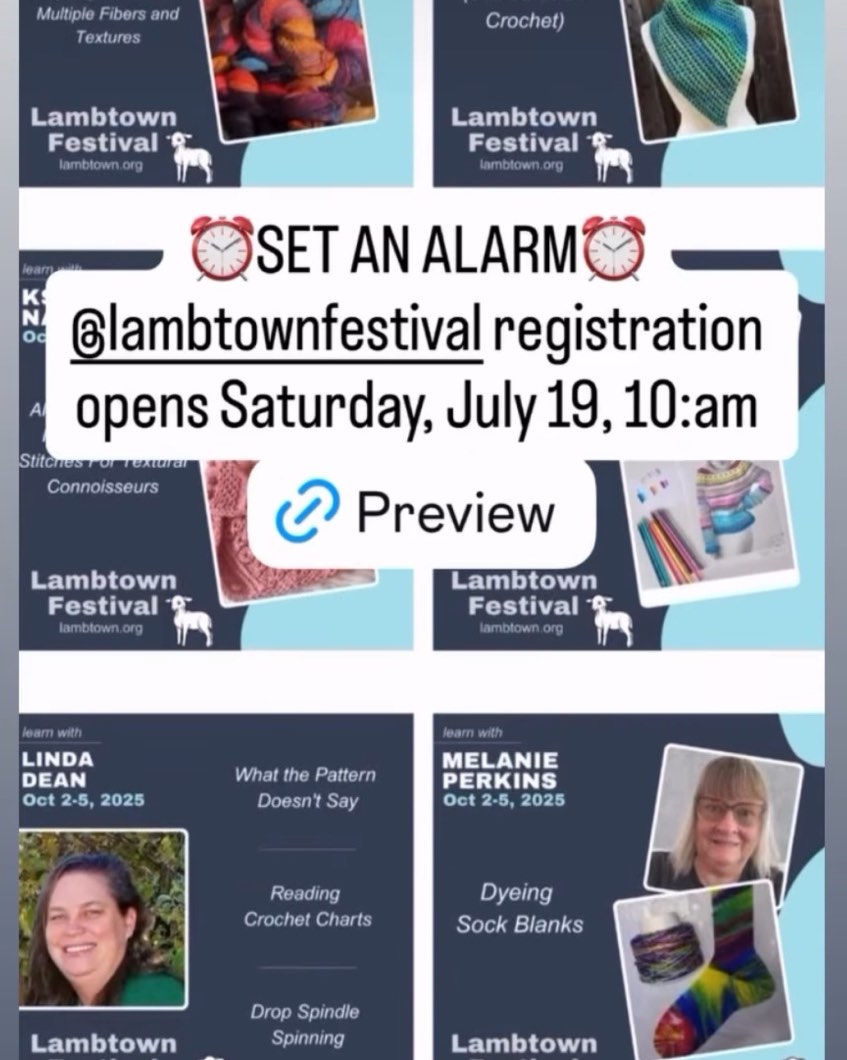 FYI, don’t forget to set your alarm. Lambtown class registration starts Saturday the 19th at 10 o’clock….. What a great lineup of instructors this year! Can’t wait to see you all!
AdarahFiberArt.com. #Lambtown #fiberfestival #sheepshow #handdyedyarn #homemade #indiedyer #joinus