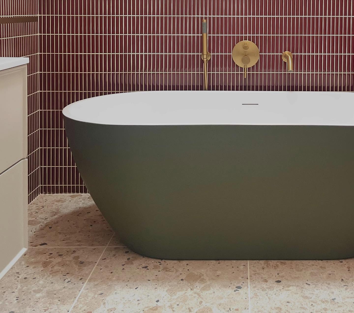 Some lovely warm, natural, textures and tones happening in this bathroom we’ve just completed for a client.