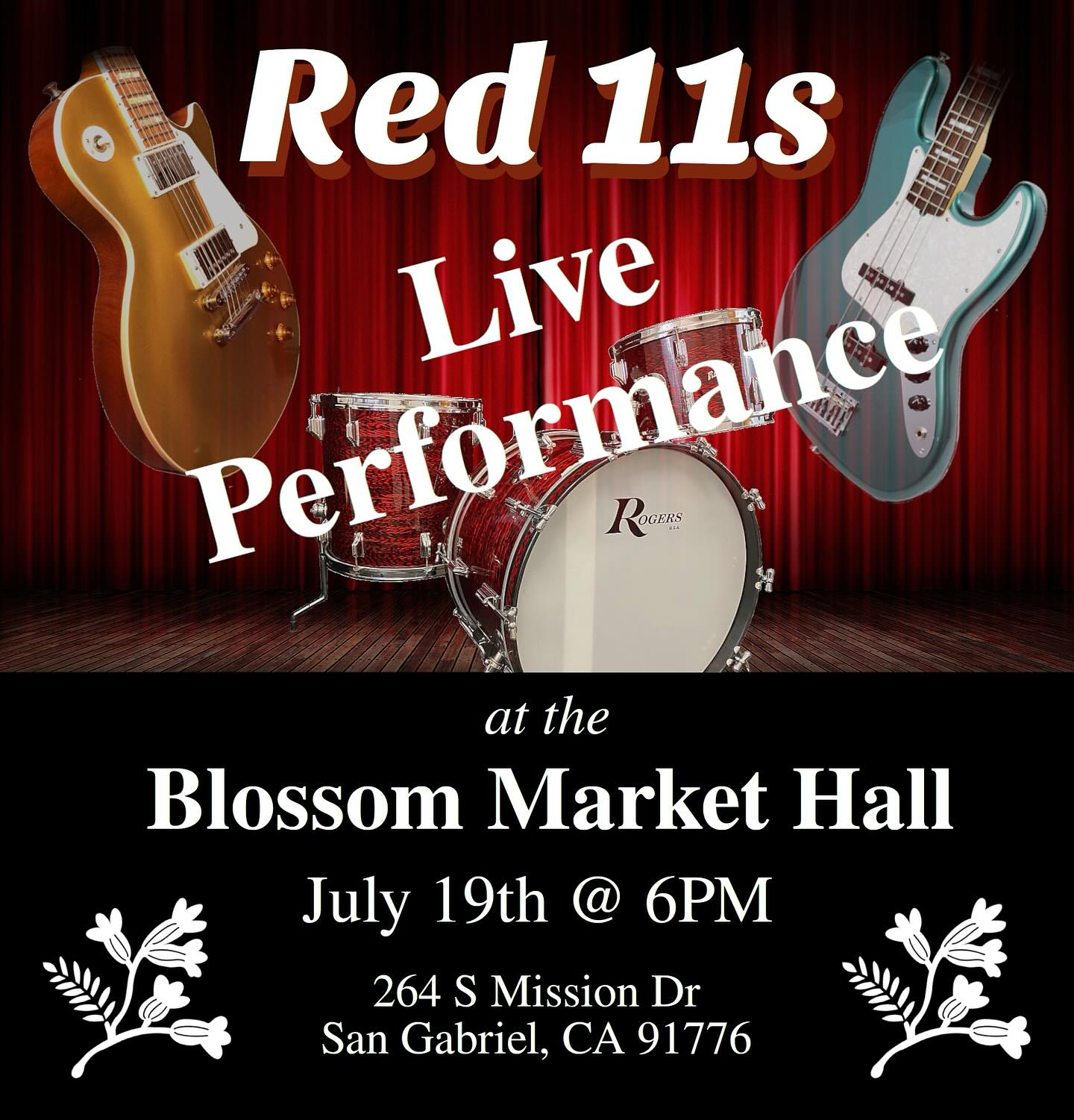 That’s right we’re playing tomorrow night in San Gabriel. It starts at six and it is a food hall no age limit and free to get in. @blossommarkethall