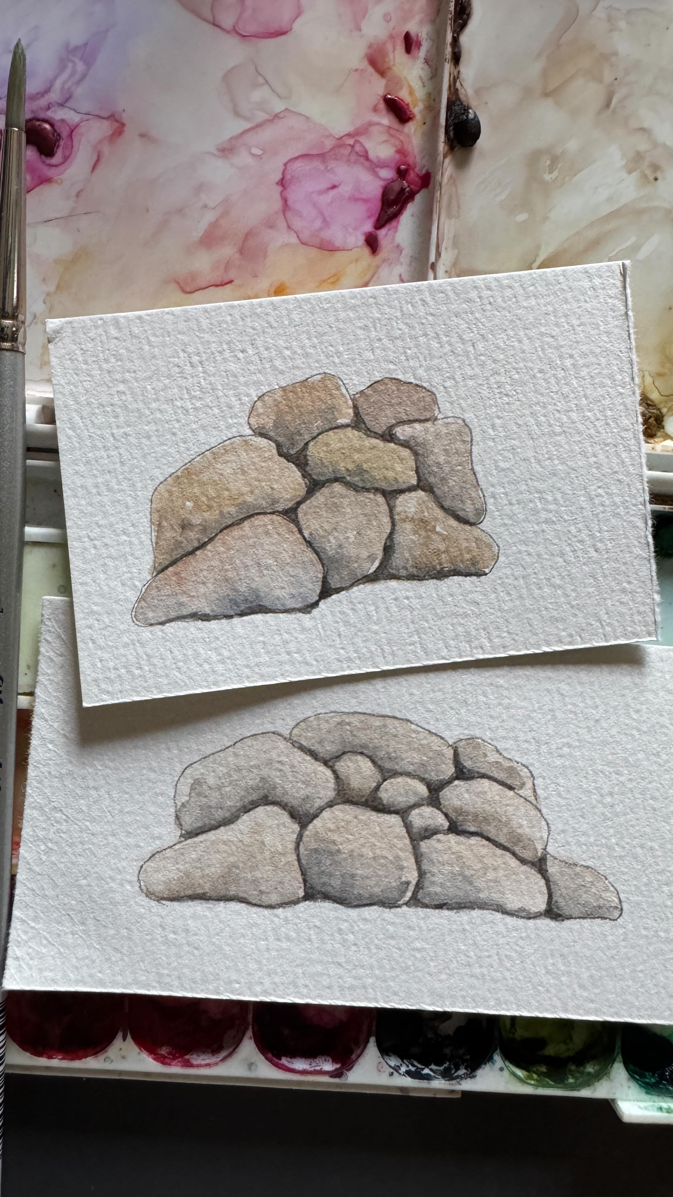 Wet on Wet versus Wet on Dry
I was teaching a class Thursday night painting a photo I took in Joshua Tree. Whe painting all our rocks we had a great discussion about different painting techniques. I always try my best to explain why I chose one way or the other. There is no rules to paint one way ot another. Just what works for you and what works for the subject you are painting.
I always try to start with the lightest value first then add medium and end with the darkest value.
Values help you to create form. In this case to create 3D looking rocks.
#rockpainting #watercolorart #wetonwetwatercolor #wetondrywatercolor #watercolor #watercolortechniques #joshuatree