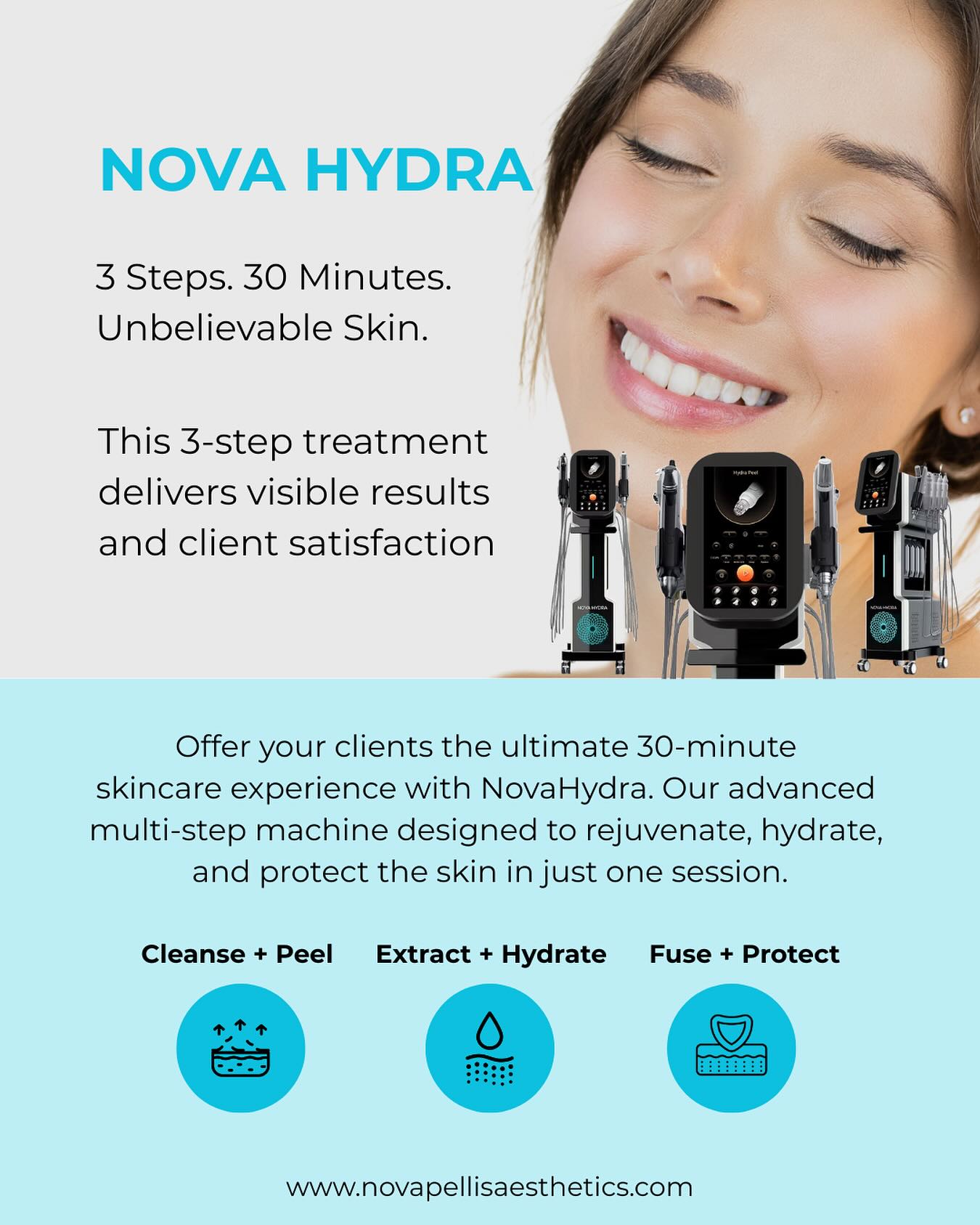 ✨Transform Your Clinic with NovaHydra ✨
Offer your clients the ultimate 30-minute skincare experience with NovaHydra💦 Our advanced multi-step machine designed to rejuvenate, hydrate, and protect the skin in just one treatment.
This 3-step treatment delivers visible results and client satisfaction from the very first treatment.
☑️Cleanse + Peel - Gently exfoliates and resurfaces to reveal a fresh, radiant layer of skin.
☑️Extract + Hydrate - Removes impurities with painless suction, followed by deep, lasting hydration.
☑️Fuse + Protect - Infuses the skin with powerful antioxidants and peptides for all day glow and protection.
💧Whether you’re targeting dullness, dehydration, or congestion, NovaHydra helps your clients achieve the best skin goals , all while giving your clinic the edge in advanced skincare technology.
📩DM us or book a demo with a Nova Pellis trainer to see how NovaHydra can elevate your treatments.
🌐www.novapellisaesthetics.com
💌info@novapellisaesthetics.com
📱0800 009 6397
📱WhatsApp 07497 831533
#novahydra #advancedfacial #hydrationboost #novapellis #clientsatisfaction #aedthetics #glowingskin #facialtreatment #boostrevenue #training #clinicowners #salonowners