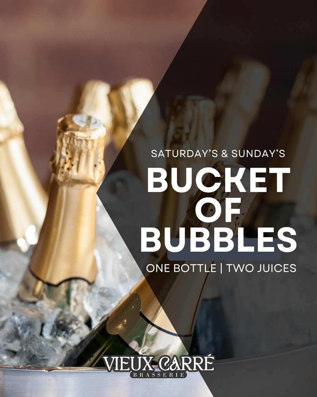 🥂 BRUNCH BUCKETS ARE HERE!
$25 Bucket of Bubbles
One bottle + two juices — mix, match, and make your own mimosas 🍾🍊
Only at Vieux Carré on Saturdays & Sundays.
Tag your brunch crew and meet us there!
#BottomlessVibes #BucketOfBubbles #WeekendReady #dallas #dallasrestaurants #foryou #brunch