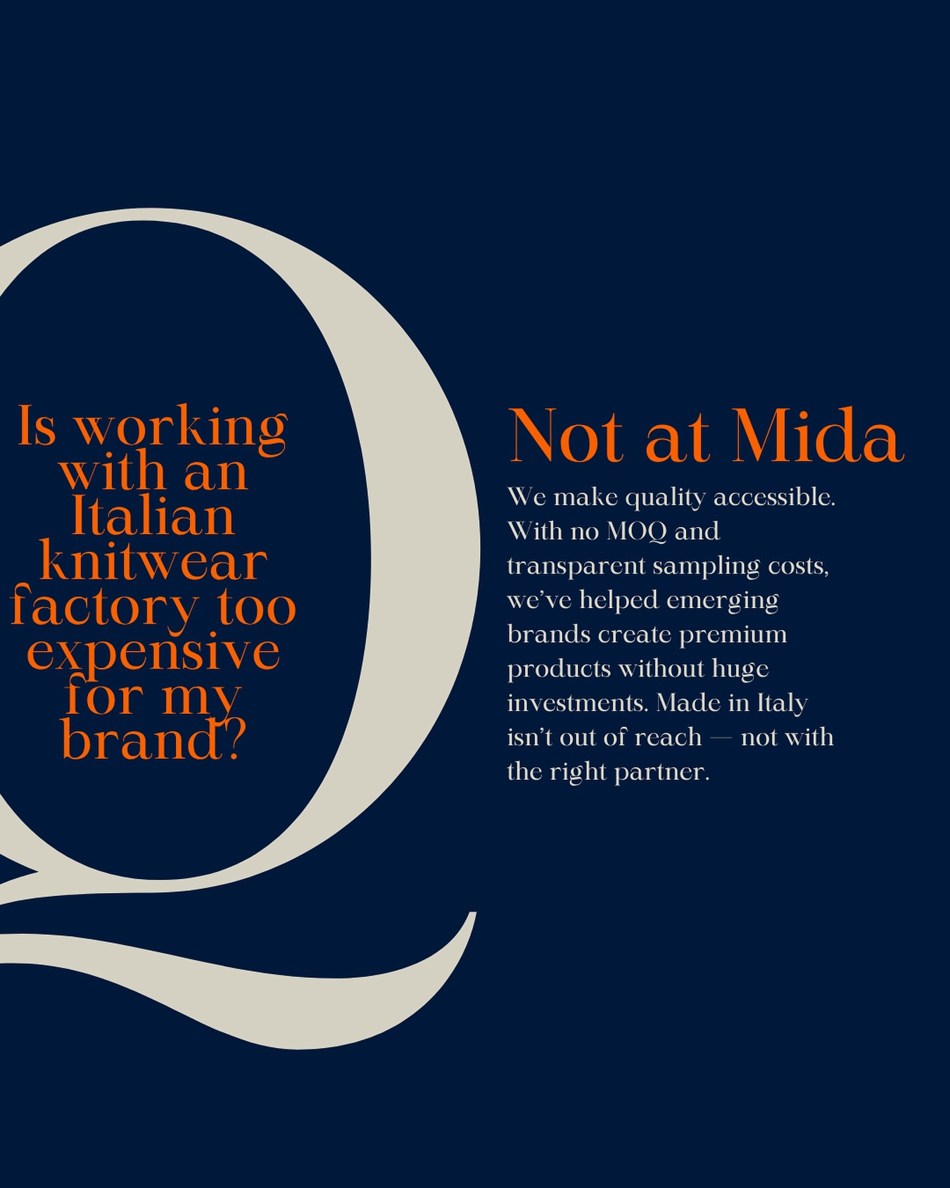 Is working with an Italian factory too expensive for my brand?
We hear this question a lot and the answer is: not with the right partner.
At Mida Tessile, we believe that premium quality should be accessible, even to emerging brands.
✅ No minimum order quantity
✅ Transparent sampling costs
✅ Step-by-step guidance
You don’t need to commit to thousands of pieces or hidden fees to get the quality you deserve.
We’ve helped designers turn one sketch into a finished garment and then scale from there, at their pace, with confidence.
Made in Italy isn’t out of reach. Not when it starts at Mida.
💬 Got a question about production costs? Send us a DM, we’re here to talk.
#MadeInMida #FromSketchToStitch #NoMOQ #FashionStartups #ClientQandA #KnitwearMadeInItaly #ItalianManufacturing #PremiumButPossible #SlowFashionSupport #B2BKnitwear #StartYourLabel #MadeInItalyFactory #EmergingDesigners