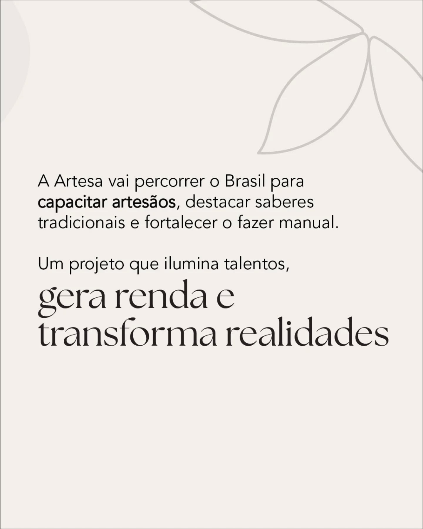 Você sabia que pode apoiar um projeto de impacto com o que já pagaria de imposto de renda?
A Artesa está captando recursos via Lei de Incentivo à Cultura (Lei Rouanet) para um projeto que vai capacitar artesãos em 11 estados do Brasil, destacando saberes tradicionais e fortalecendo comunidades do fazer manual.
Com até 6% (pessoa física) ou 4% (empresa) do seu IR, você ajuda a transformar realidades de comunidades inteiras.
E aí? Quer fazer parte? Entre em contato através DM e vamos juntos fazer a diferença! 🤍